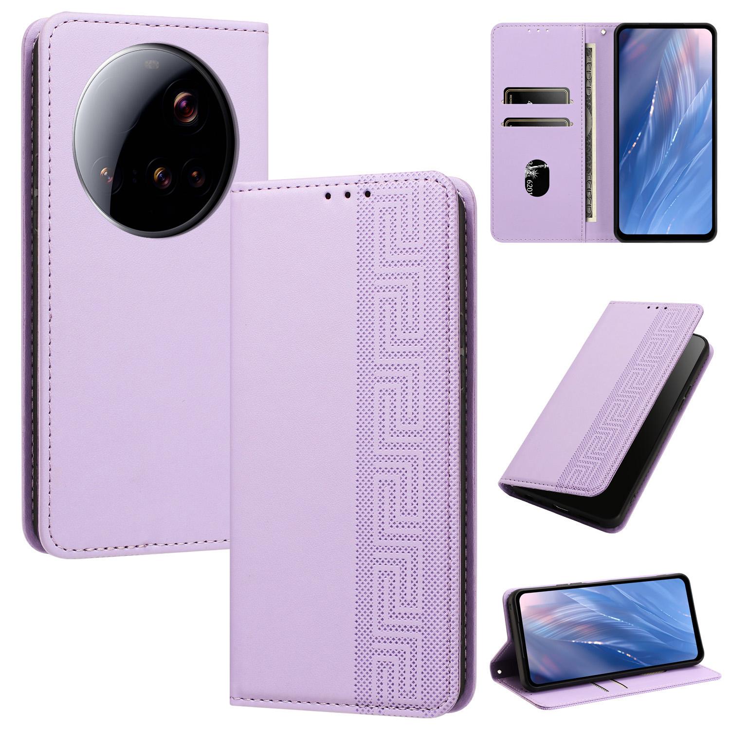 For Xiaomi 15 Ultra 5G Embossed Meander Pattern RFID Vegan Leather Phone Case(Light Purple) - Shopkiz.com