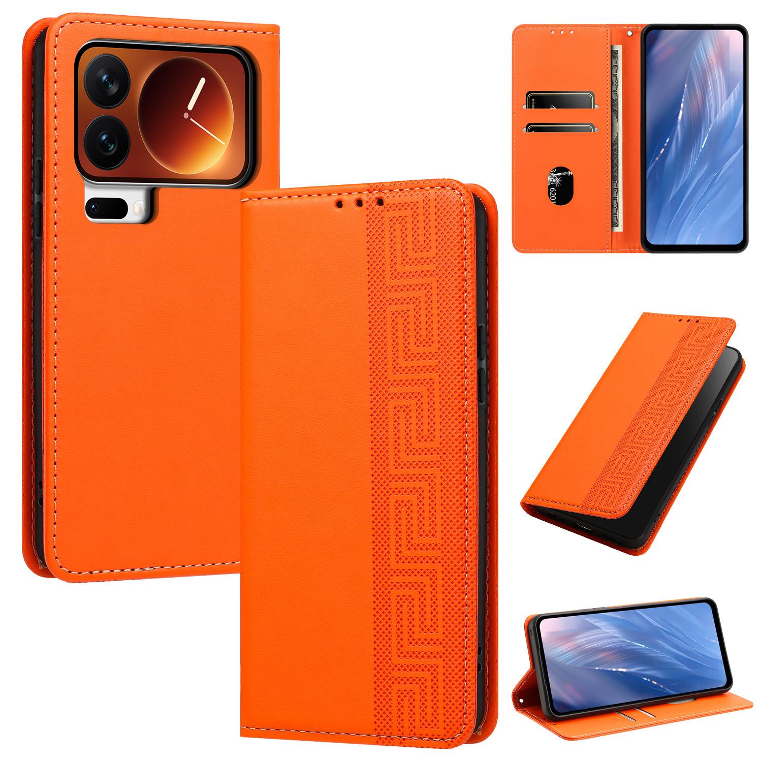 For Xiaomi 17 Pro 5G Embossed Meander Pattern RFID Vegan Leather Phone Case(Orange) - Shopkiz.com