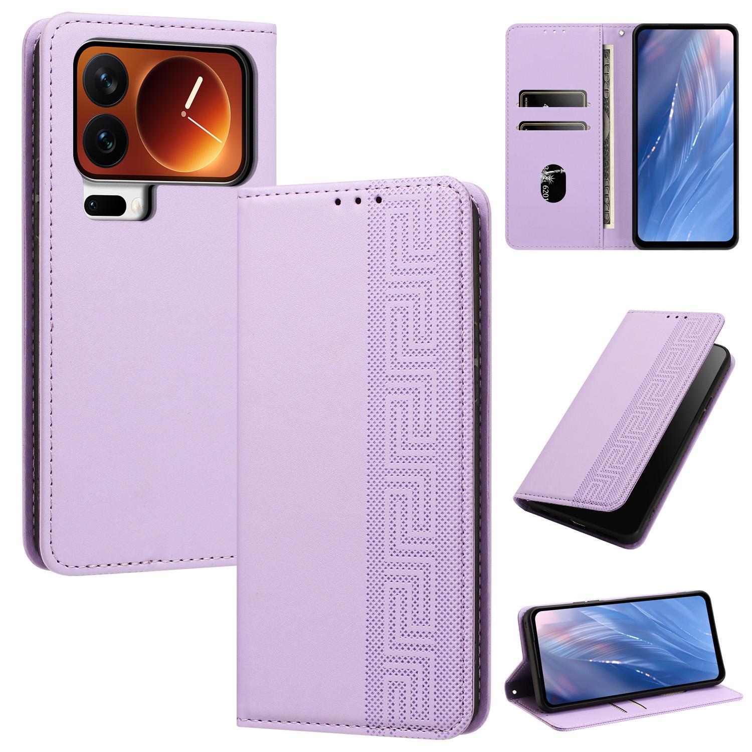 For Xiaomi 17 Pro 5G Embossed Meander Pattern RFID Vegan Leather Phone Case(Light Purple) - Shopkiz.com