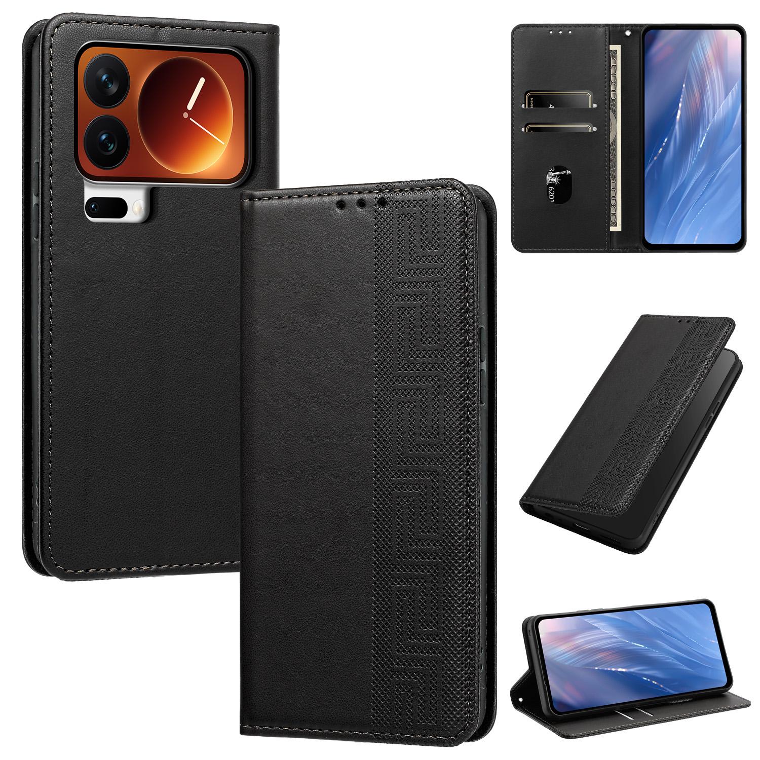 For Xiaomi 17 Pro Max 5G Embossed Meander Pattern RFID Vegan Leather Phone Case(Black) - Shopkiz.com