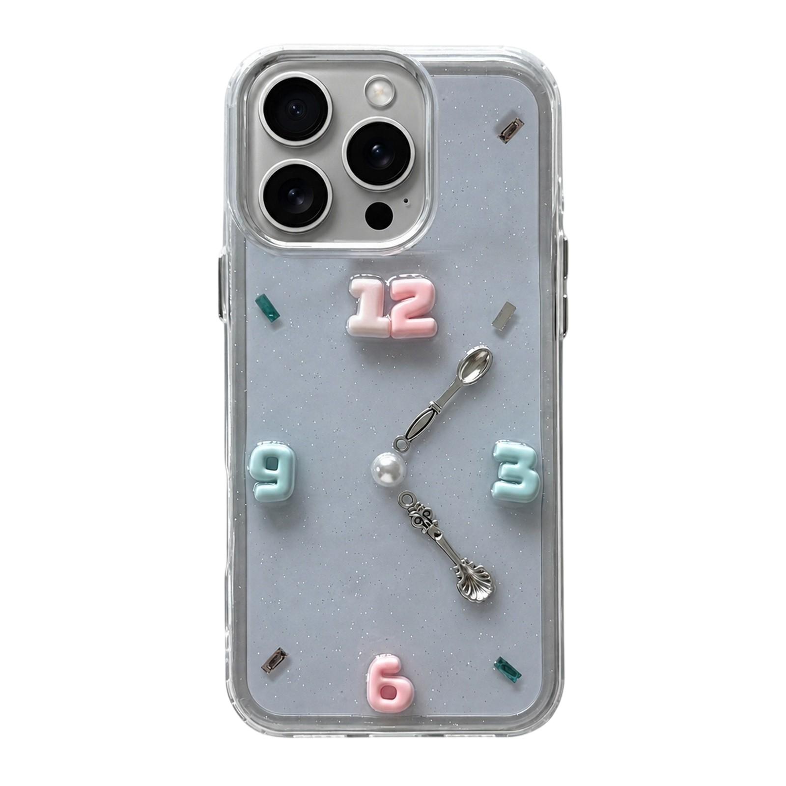 For iPhone 16 Pro Max Creative Clock Design Epoxy Resin Phone Case(Transparent) - Shopkiz.com