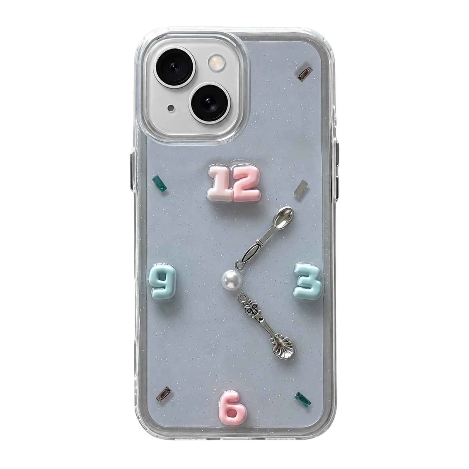 For iPhone 14 Plus Creative Clock Design Epoxy Resin Phone Case(Transparent) - Shopkiz.com