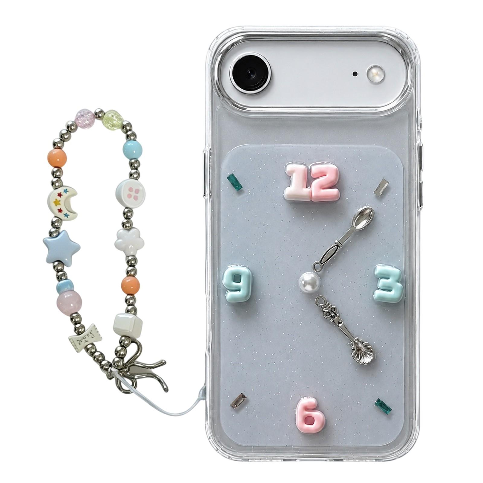 For iPhone Air Creative Clock Design Epoxy Resin Phone Case with Bracelet(Transparent) - Shopkiz.com
