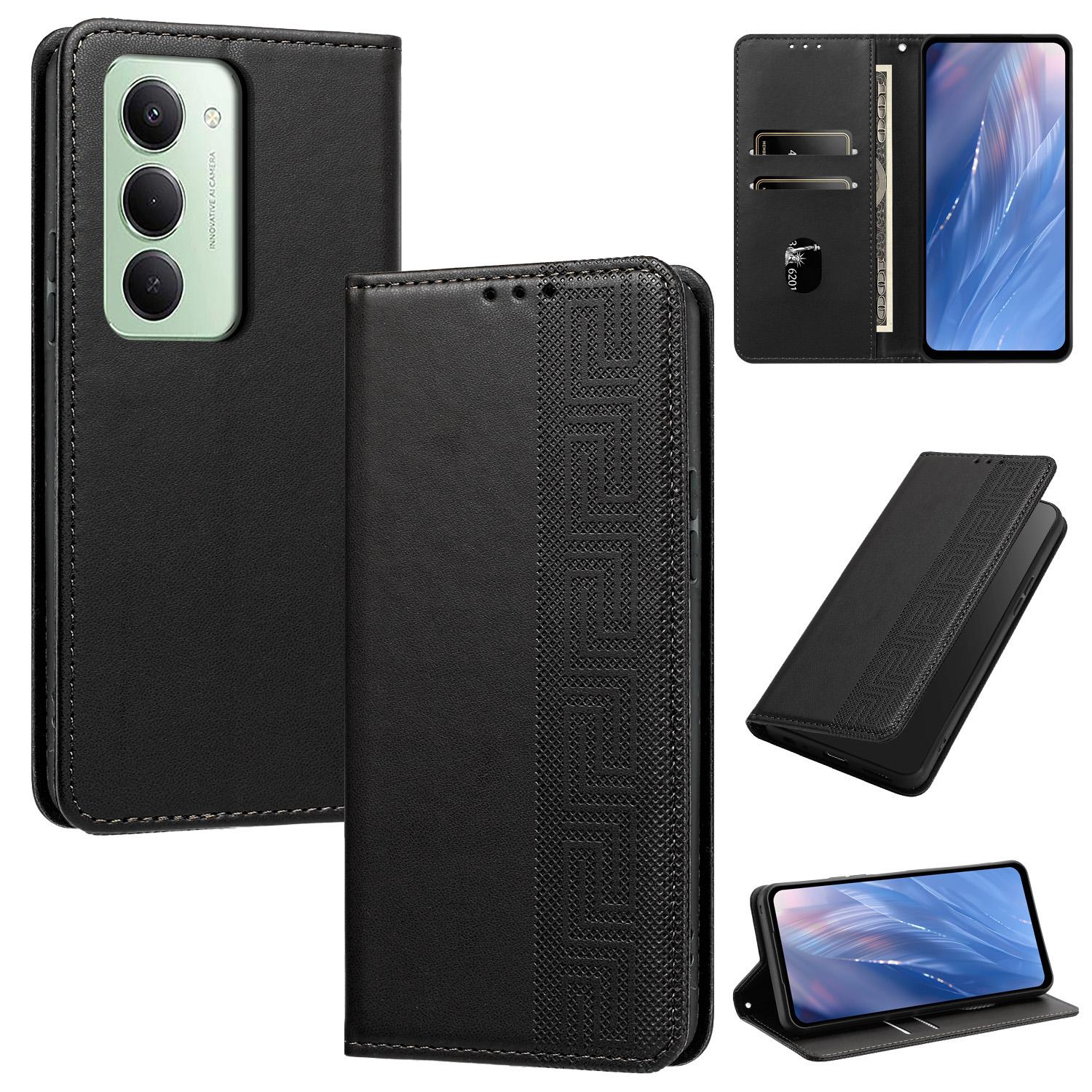 For Redmi 15 5G Global / 15 4G SEA 169.5mm Embossed Meander Pattern RFID Vegan Leather Phone Case(Black) - Shopkiz.com