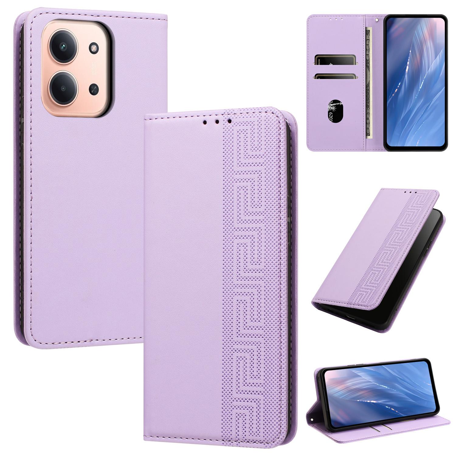 For Redmi 15C 5G / 4G Global 171mm Embossed Meander Pattern RFID Vegan Leather Phone Case(Light Purple) - Shopkiz.com