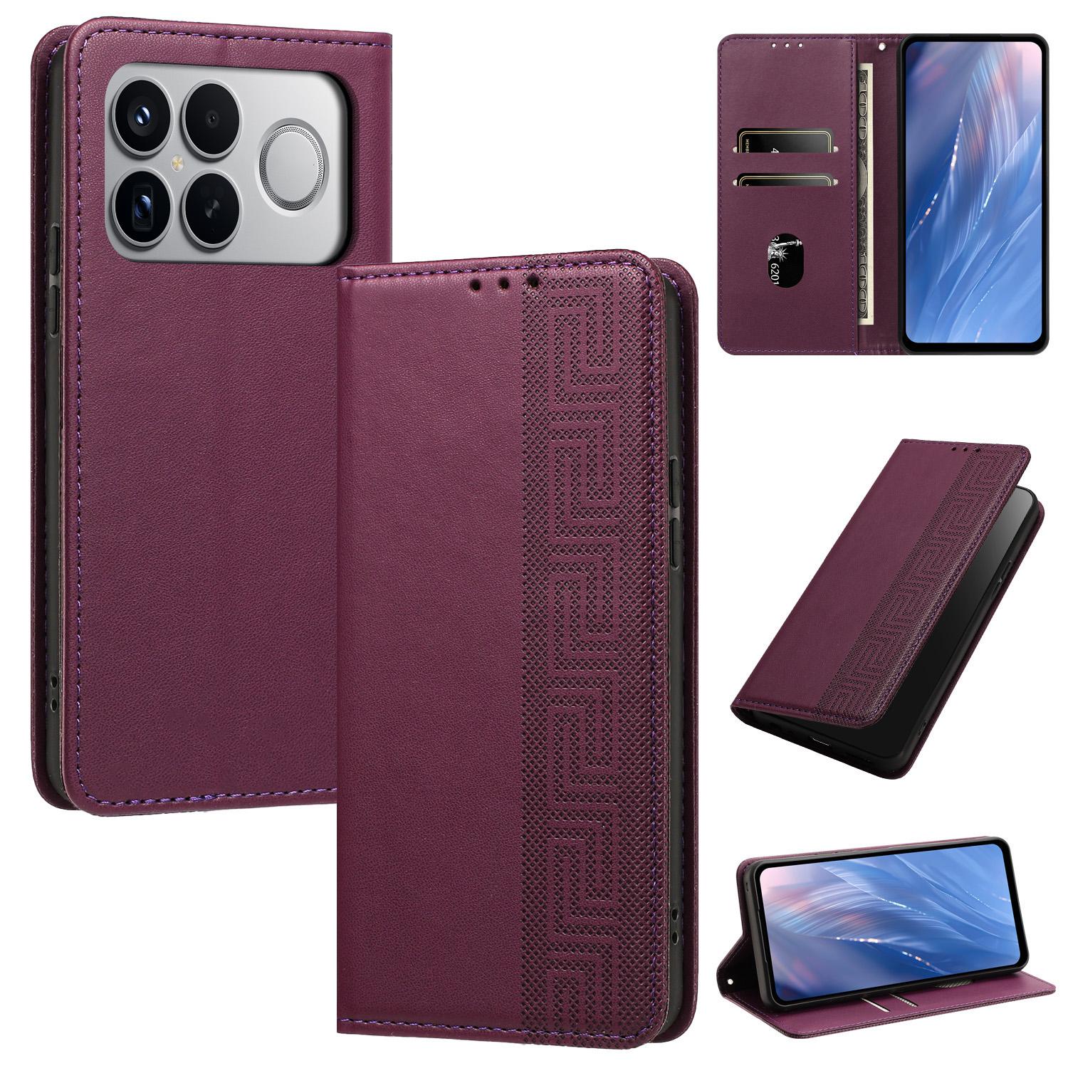 For Redmi K90 Pro Max/Poco F8 Ultra Embossed Meander Pattern RFID Vegan Leather Phone Case(Dark Purple) - Shopkiz.com