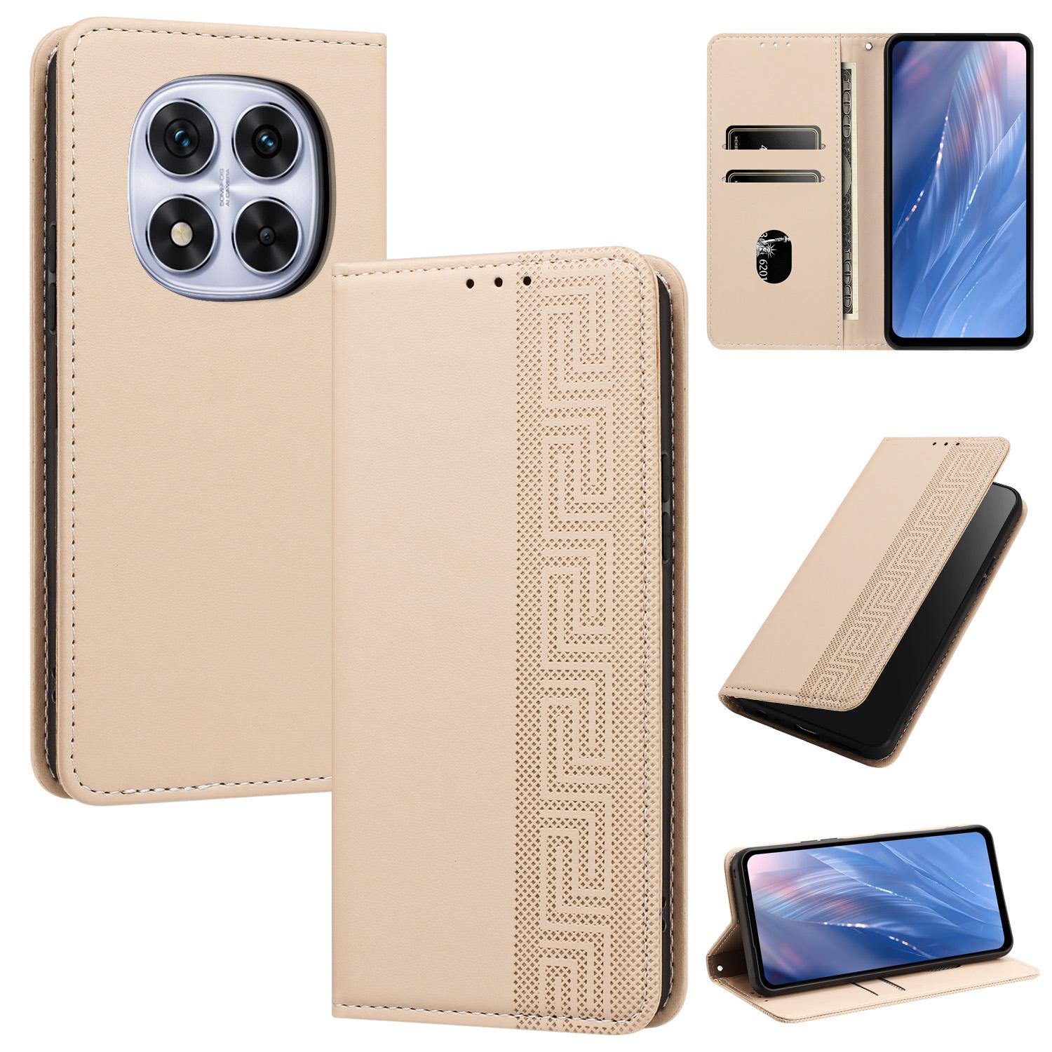 For Redmi Note 15 Pro 4G Global 163.2mm Embossed Meander Pattern RFID Vegan Leather Phone Case(Beige) - Shopkiz.com