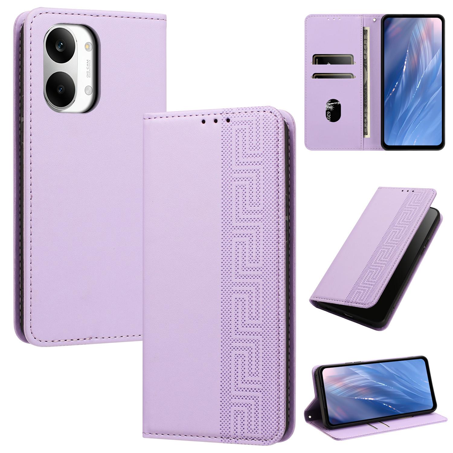 For Redmi Turbo 5 Max 5G / Poco X8 Pro Max 5G Embossed Meander Pattern RFID Vegan Leather Phone Case(Light Purple) - Shopkiz.com