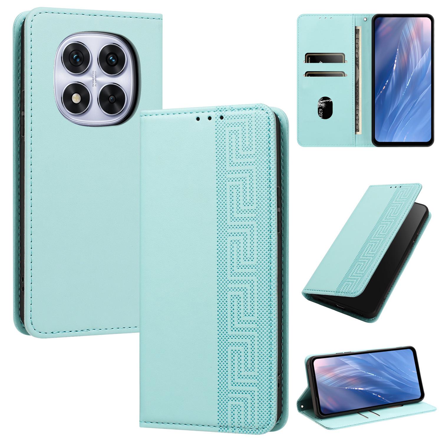 For Redmi Note 15 Pro 5G Global 163.6mm Embossed Meander Pattern RFID Vegan Leather Phone Case(Mint Green) - Shopkiz.com