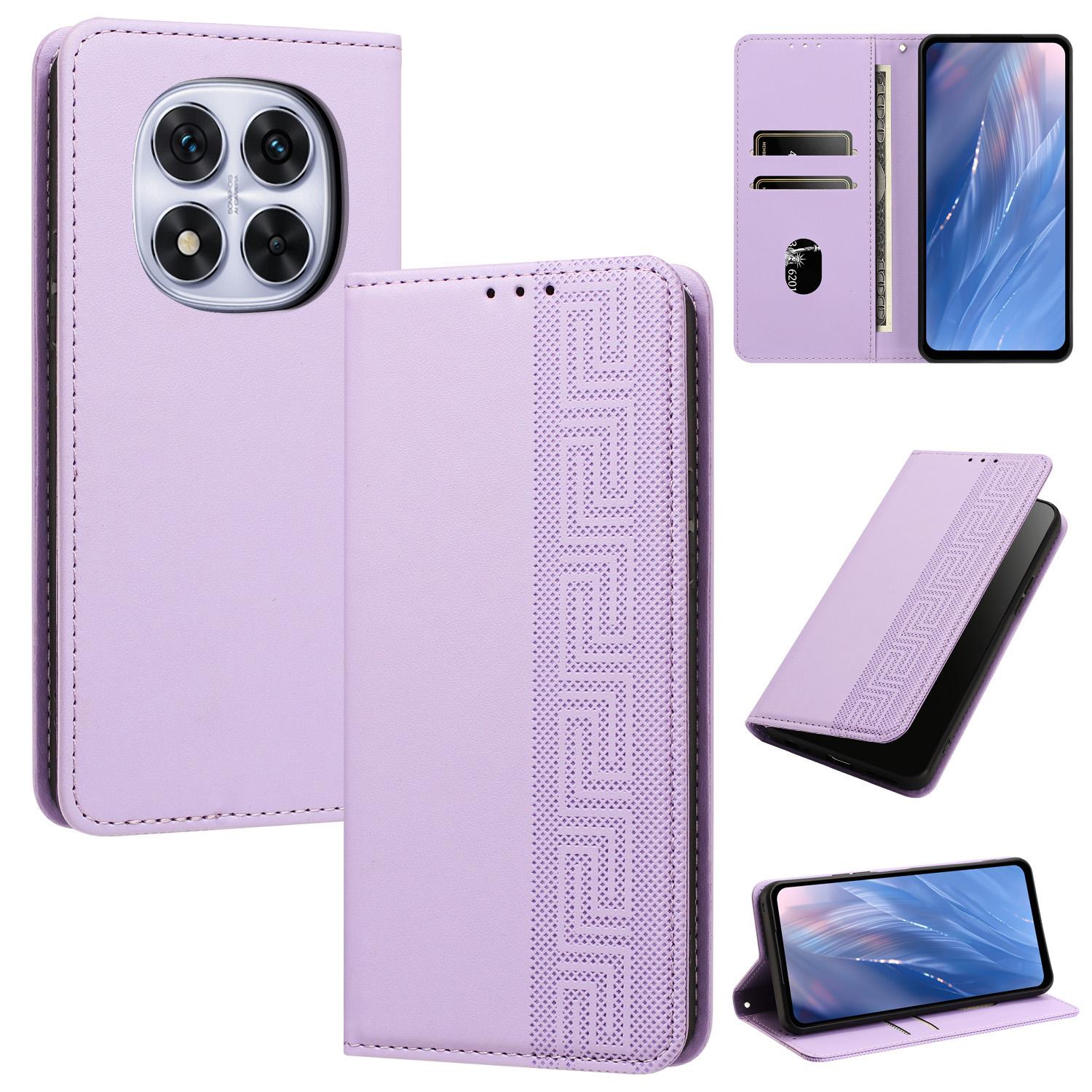 For Redmi Note 15 Pro 5G Global 163.6mm Embossed Meander Pattern RFID Vegan Leather Phone Case(Light Purple) - Shopkiz.com