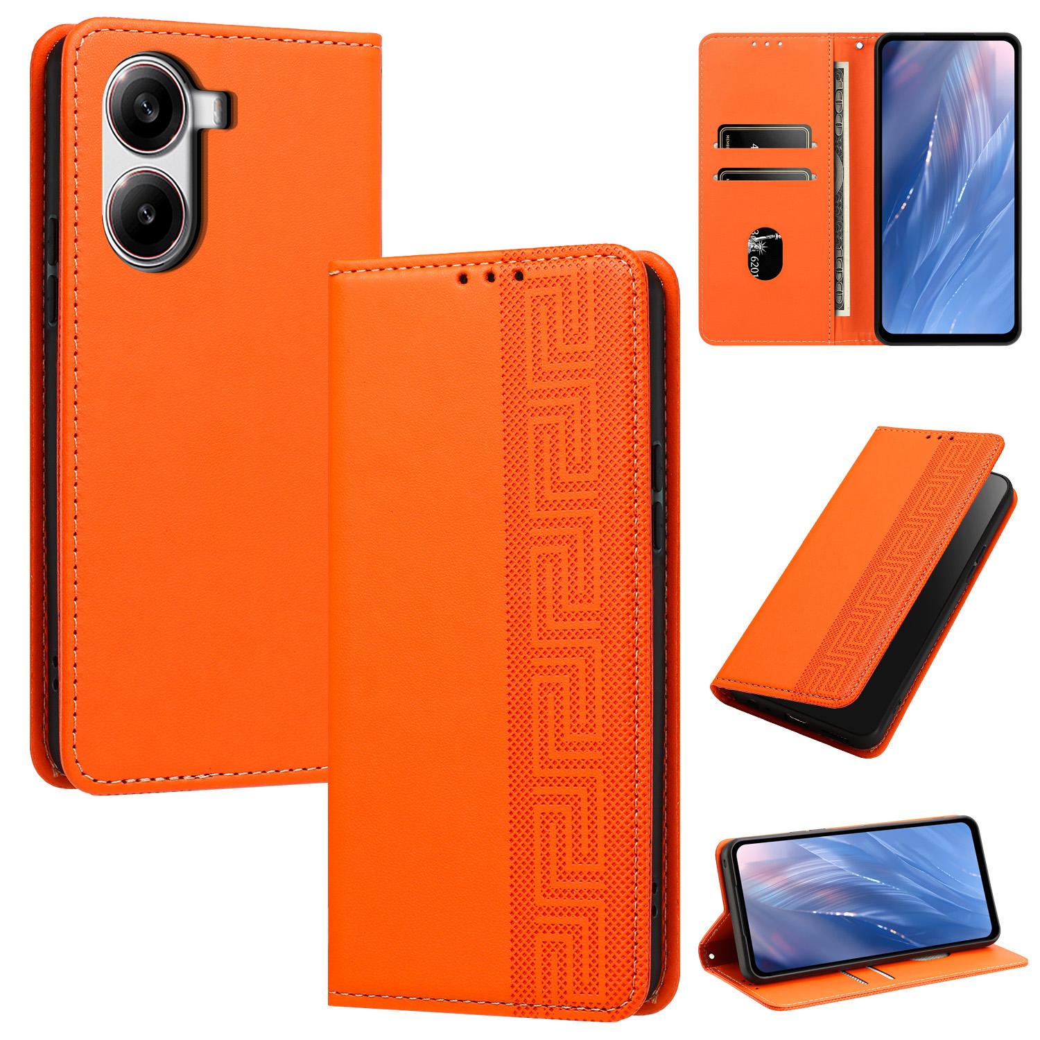 For Redmi Turbo 4 / Xiaomi Poco X7 Pro Embossed Meander Pattern RFID Vegan Leather Phone Case(Orange) - Shopkiz.com