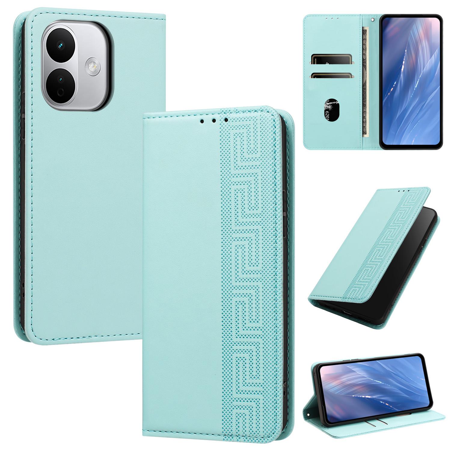 For Redmi Note 17 Pro 5G Global 163mm Embossed Meander Pattern RFID Vegan Leather Phone Case(Mint Green) - Shopkiz.com