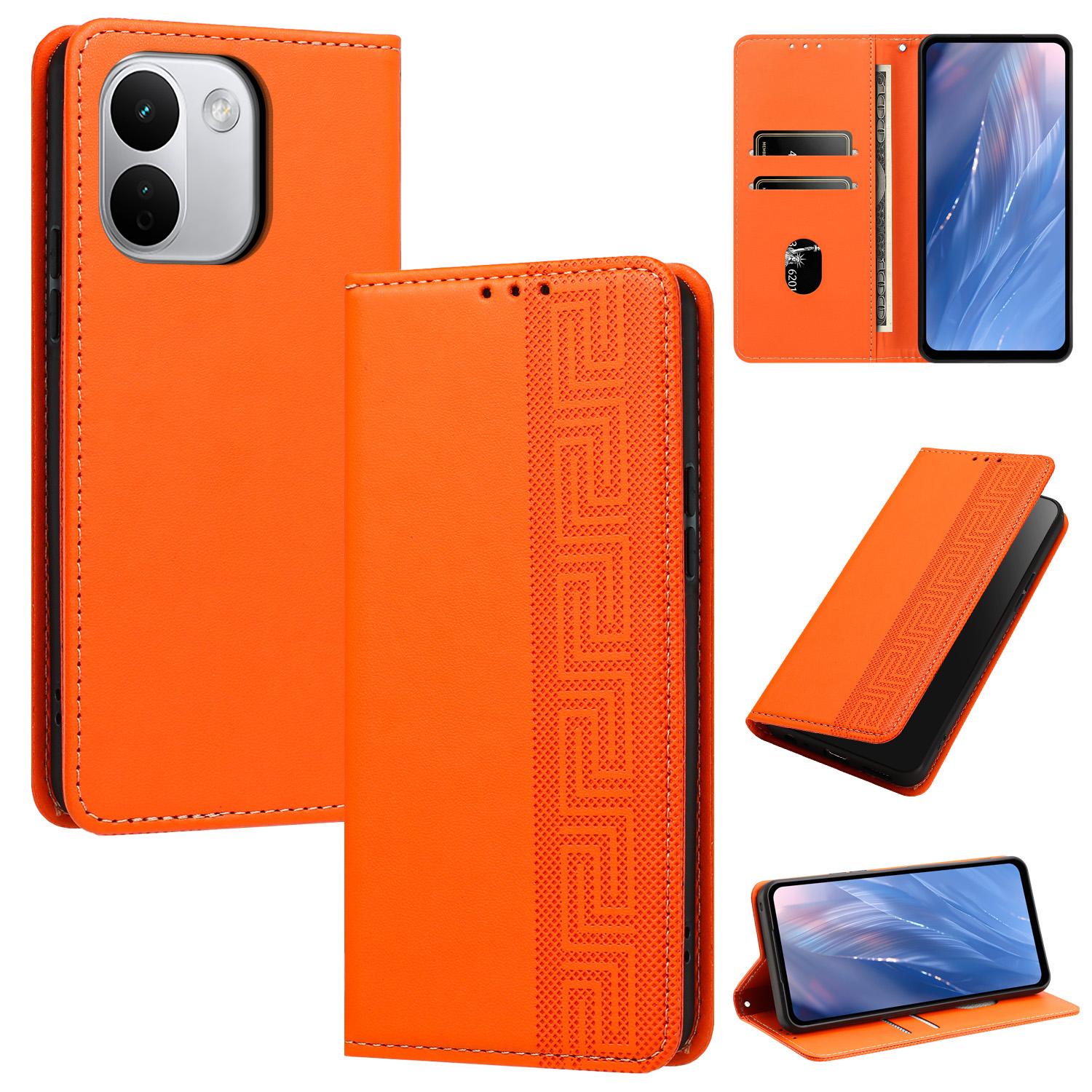 For Redmi Note 17 Pro+ 5G Global 163mm Embossed Meander Pattern RFID Vegan Leather Phone Case(Orange) - Shopkiz.com
