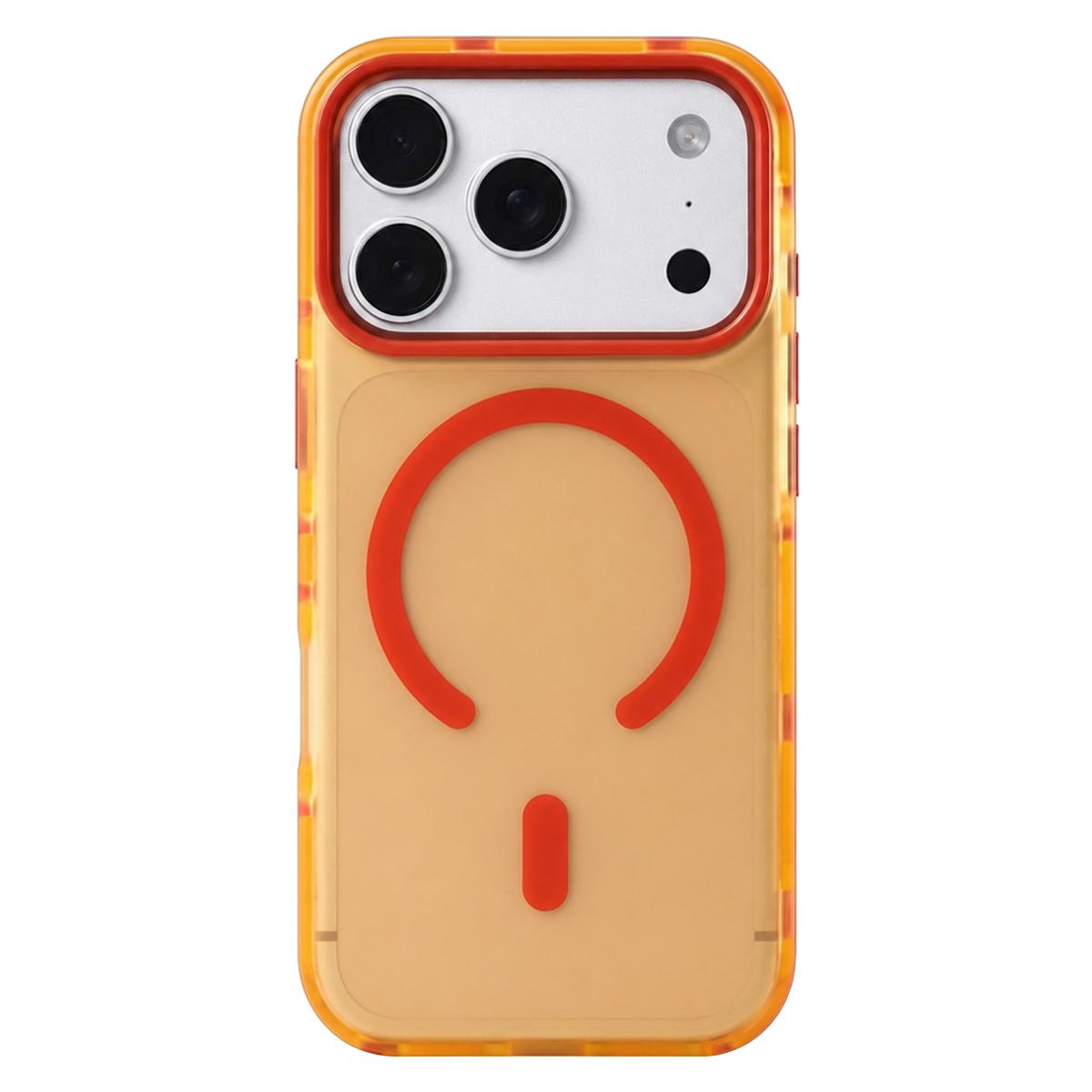 For iPhone 17 Pro Metal Frame Anti-Slip Edge Strips Design Magnetic TPU Phone Case(Orange) - Shopkiz.com