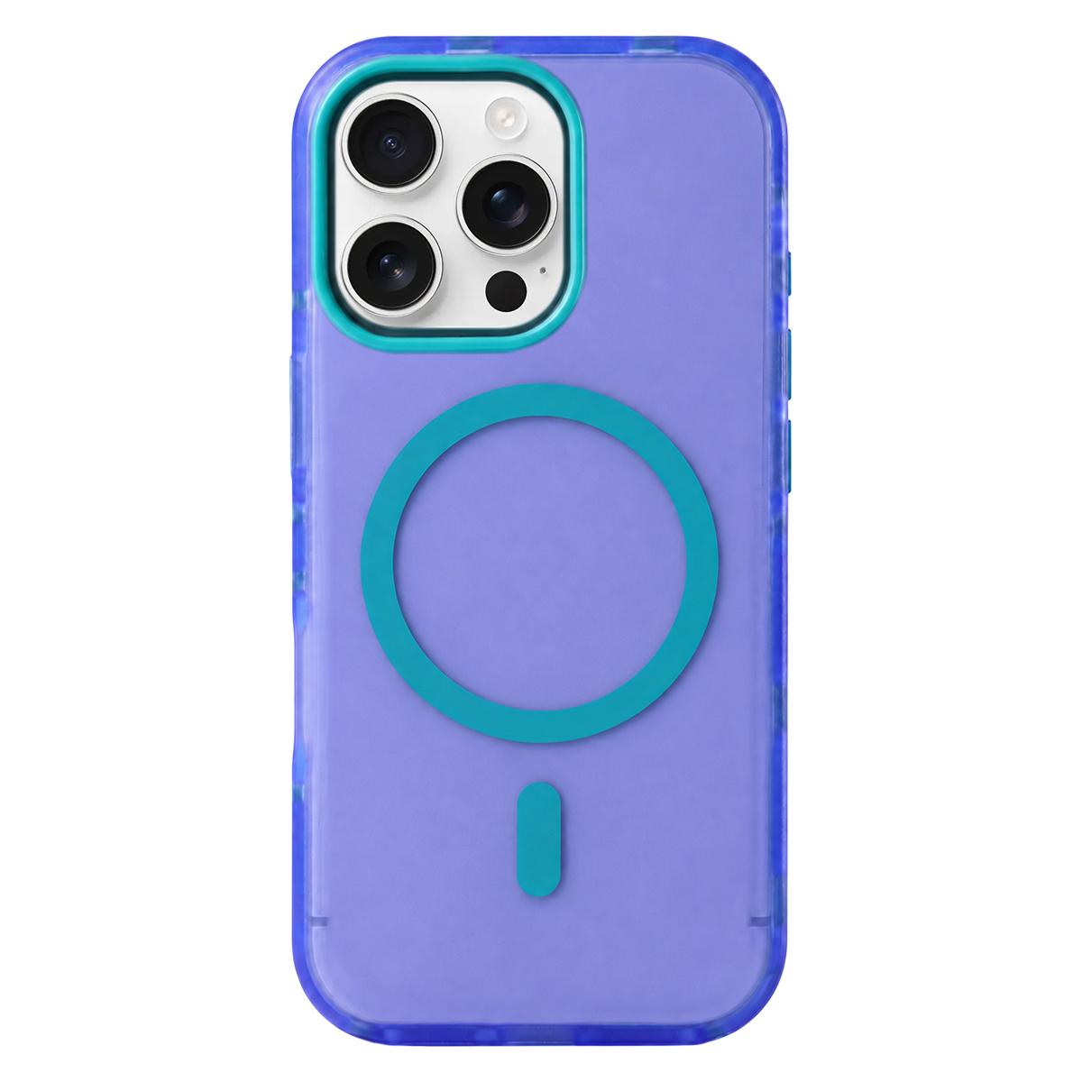 For iPhone 16 Pro Metal Frame Anti-Slip Edge Strips Design Magnetic TPU Phone Case(Blue) - Shopkiz.com