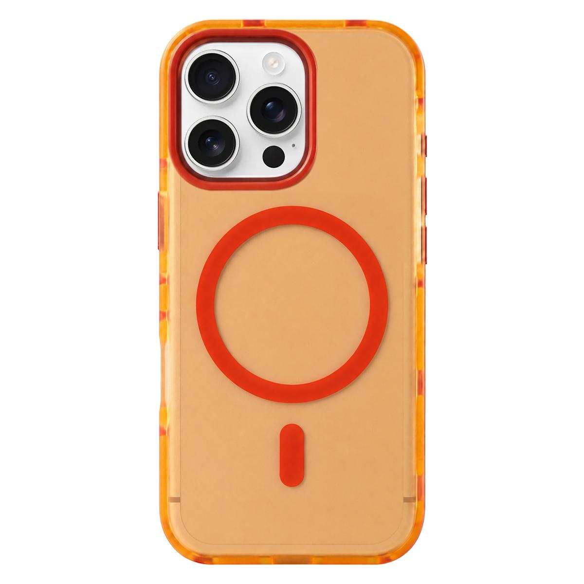 For iPhone 16 Pro Metal Frame Anti-Slip Edge Strips Design Magnetic TPU Phone Case(Orange) - Shopkiz.com