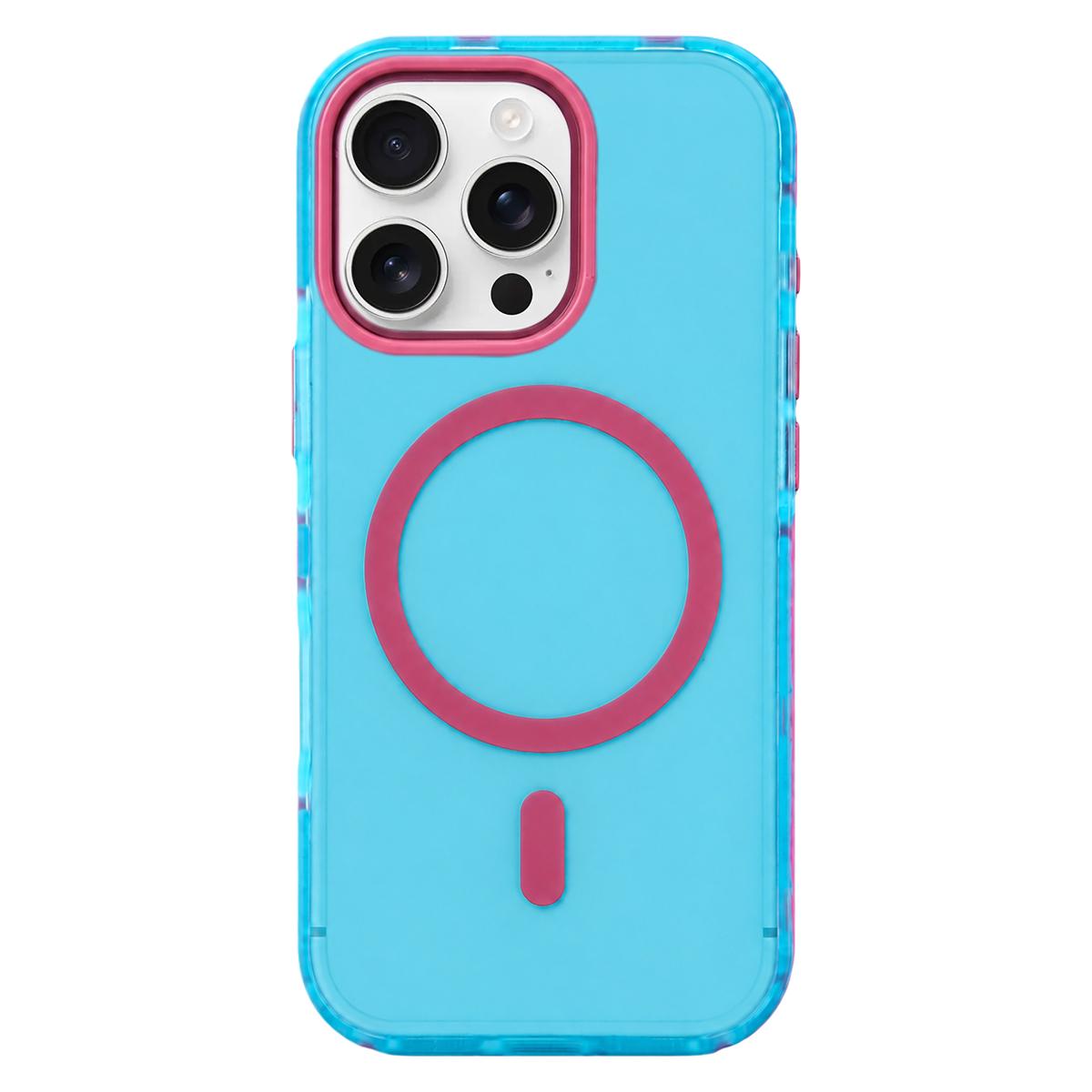 For iPhone 16 Pro Metal Frame Anti-Slip Edge Strips Design Magnetic TPU Phone Case(Sky Blue) - Shopkiz.com