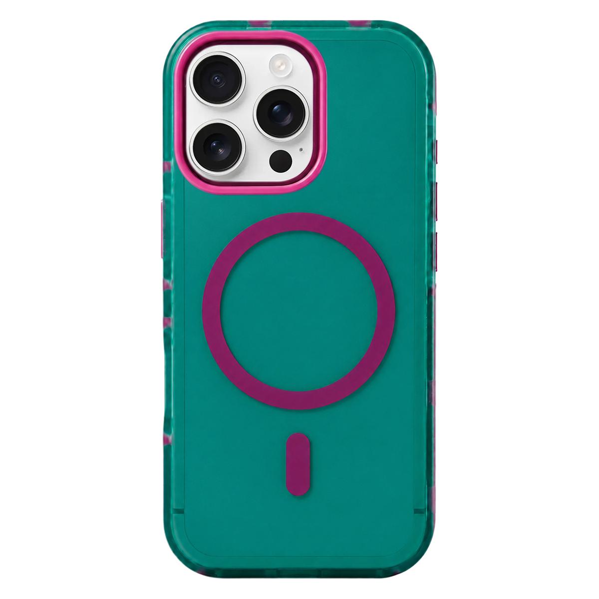 For iPhone 16 Pro Metal Frame Anti-Slip Edge Strips Design Magnetic TPU Phone Case(Green) - Shopkiz.com