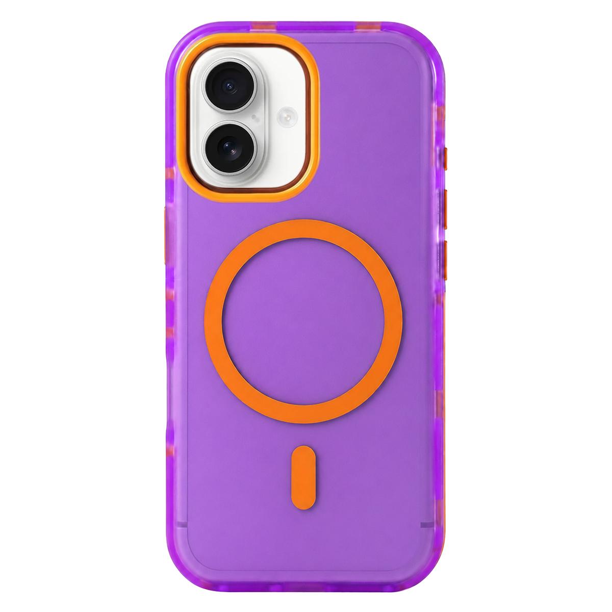 For iPhone 16 Metal Frame Anti-Slip Edge Strips Design Magnetic TPU Phone Case(Purple) - Shopkiz.com
