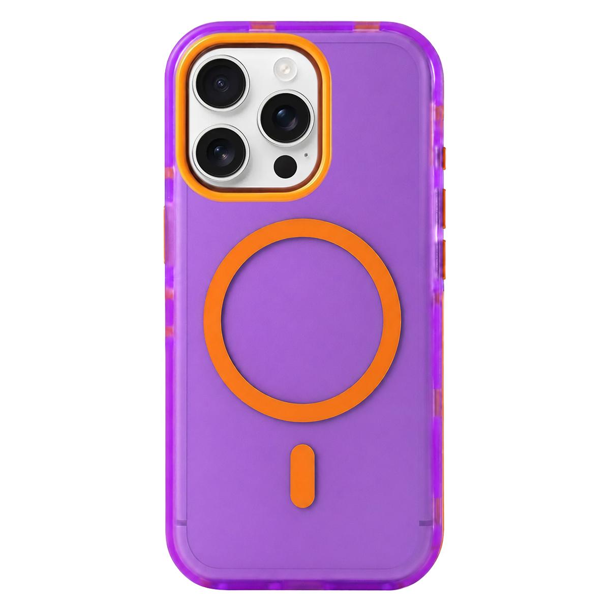 For iPhone 14 Pro Metal Frame Anti-Slip Edge Strips Design Magnetic TPU Phone Case(Purple) - Shopkiz.com