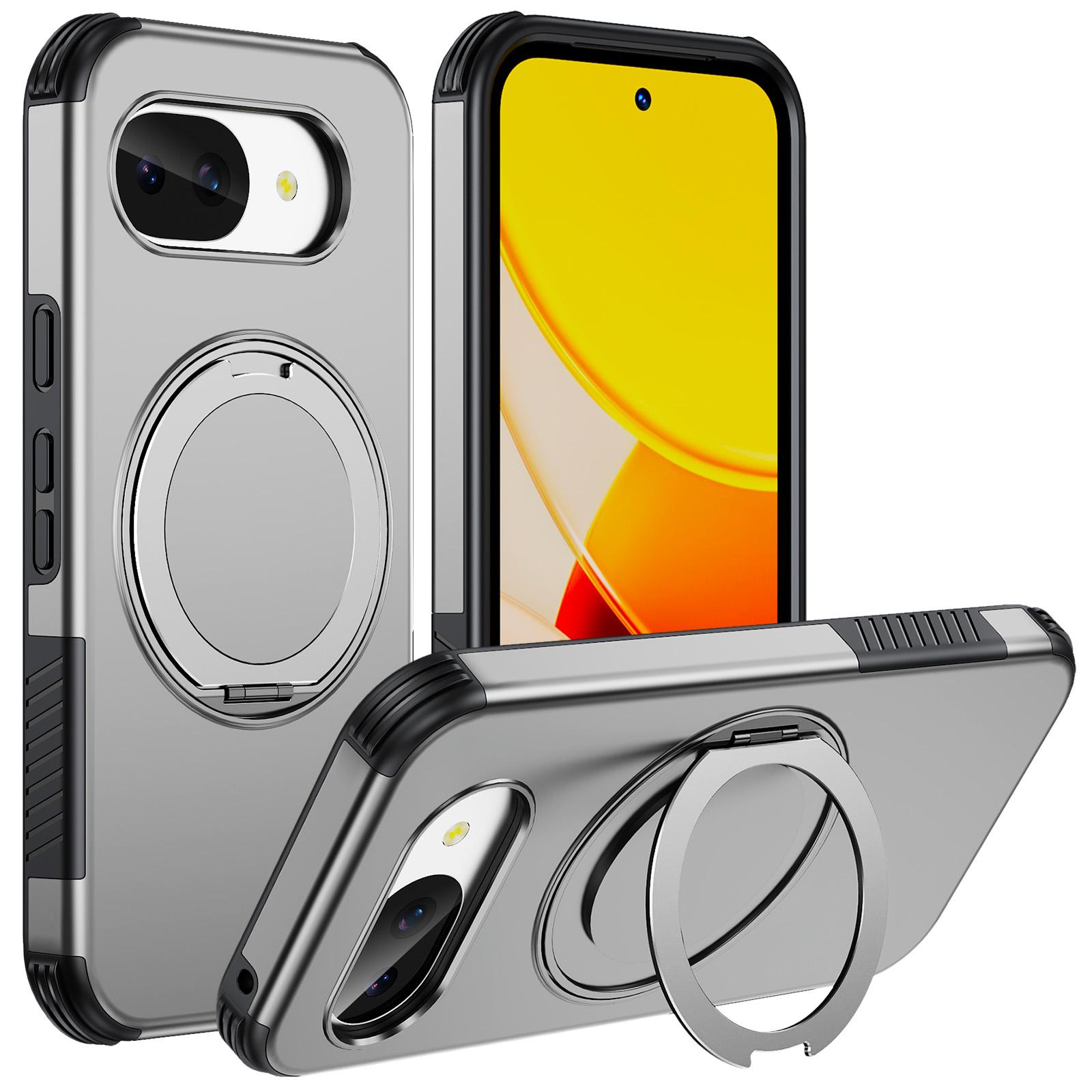 For Google Pixel 10a Magnetic 360 Rotating Holder Phone Case(Silver) - Shopkiz.com