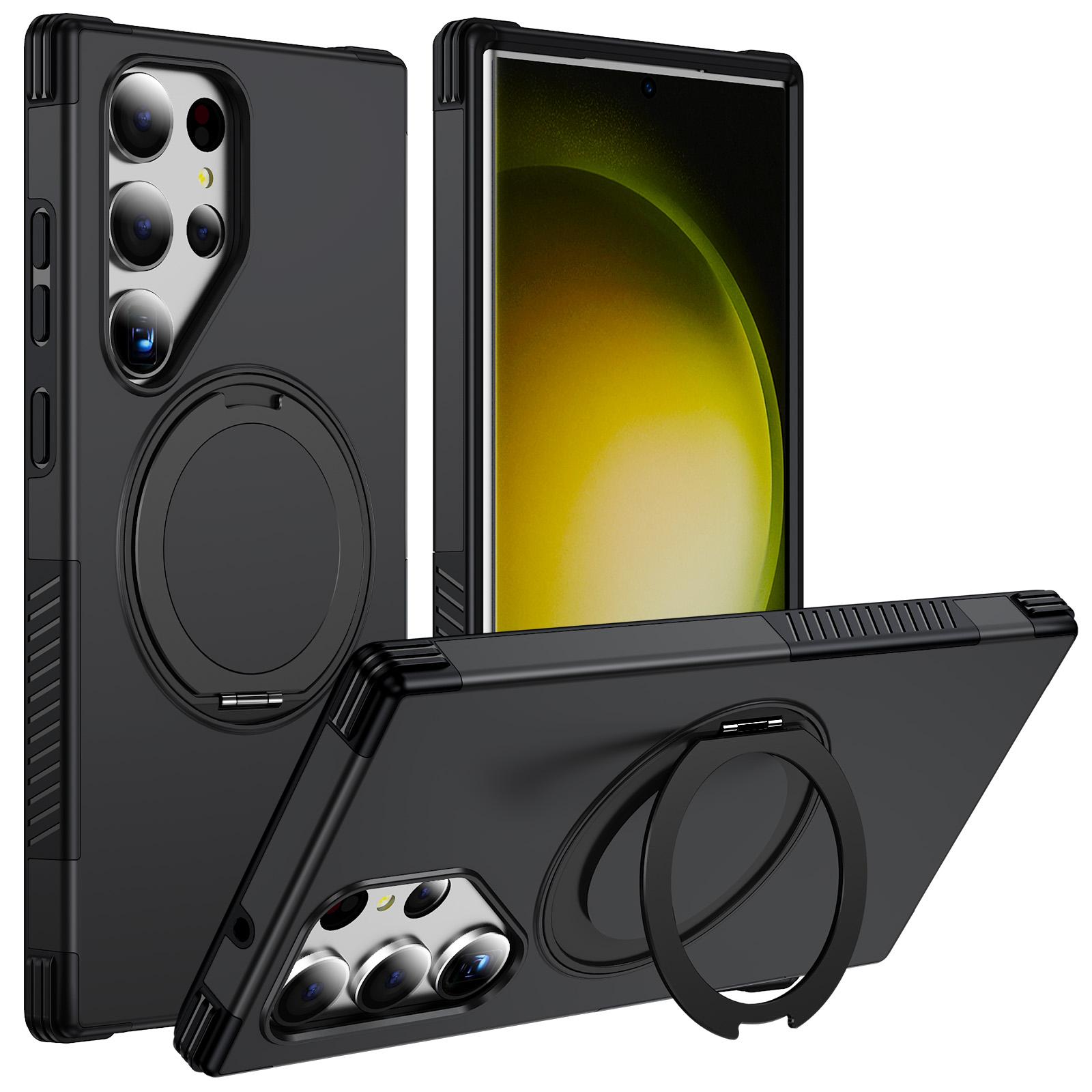 For Galaxy S23 Ultra 5G Magnetic 360 Rotating Holder Phone Case(Black) - Shopkiz.com