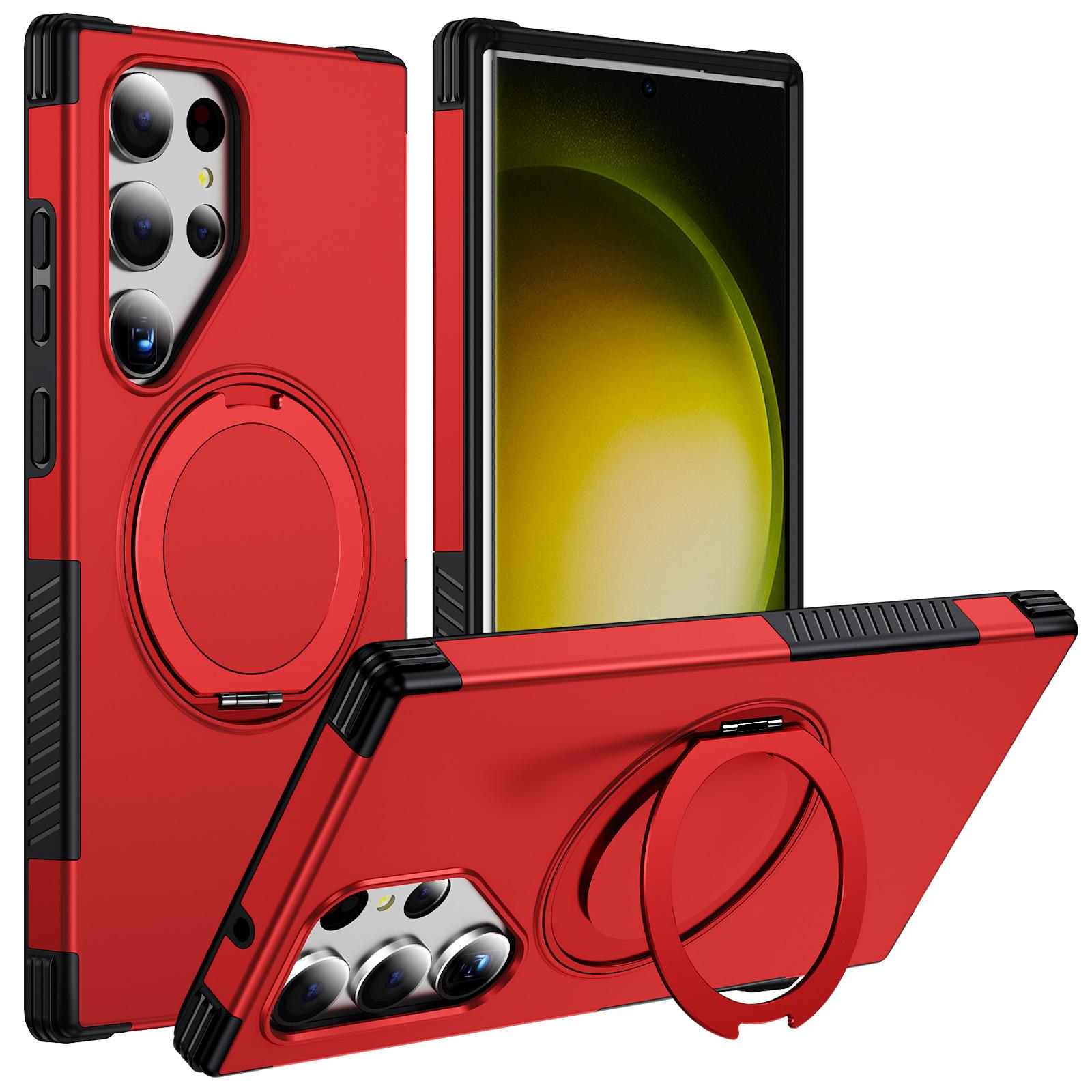 For Galaxy S23 Ultra 5G Magnetic 360 Rotating Holder Phone Case(Red) - Shopkiz.com
