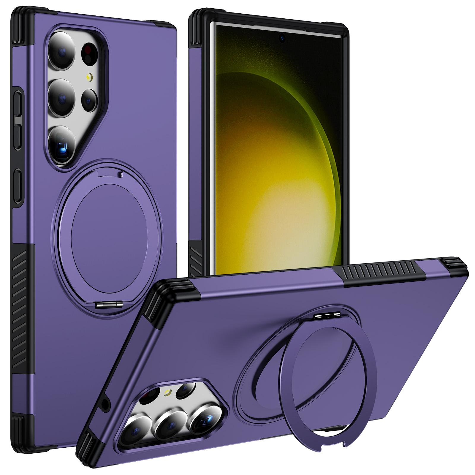 For Galaxy S23 Ultra 5G Magnetic 360 Rotating Holder Phone Case(Dark Purple) - Shopkiz.com