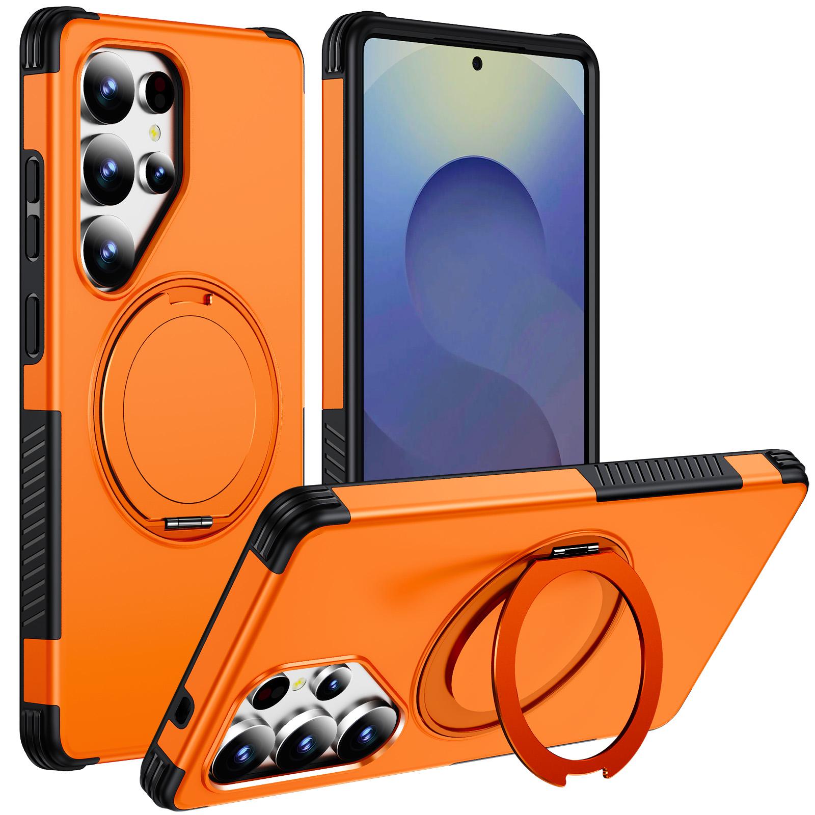 For Galaxy S25 Ultra 5G Magnetic 360 Rotating Holder Phone Case(Orange) - Shopkiz.com