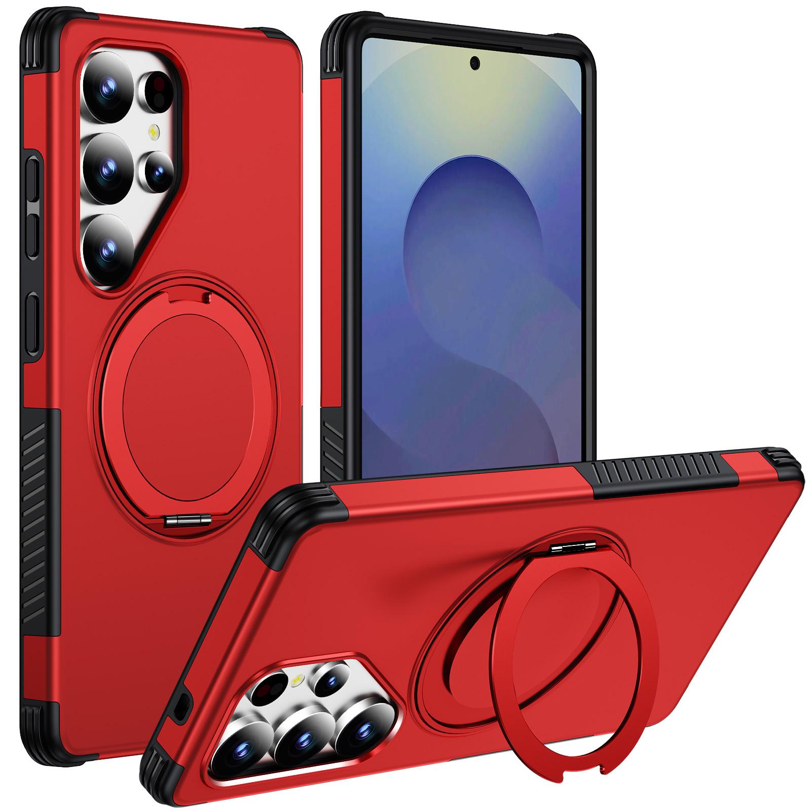 For Galaxy S25 Ultra 5G Magnetic 360 Rotating Holder Phone Case(Red) - Shopkiz.com