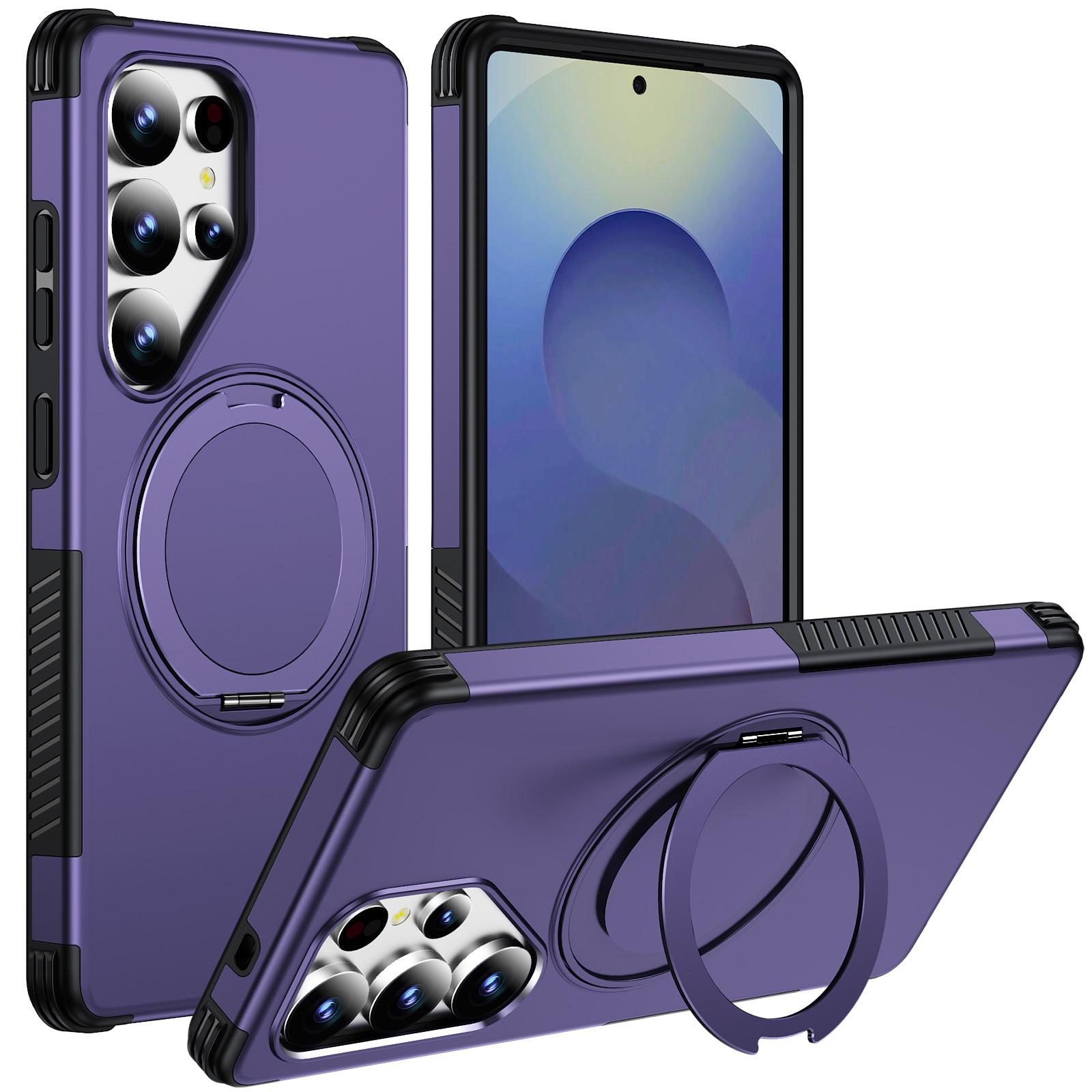 For Galaxy S25 Ultra 5G Magnetic 360 Rotating Holder Phone Case(Dark Purple) - Shopkiz.com