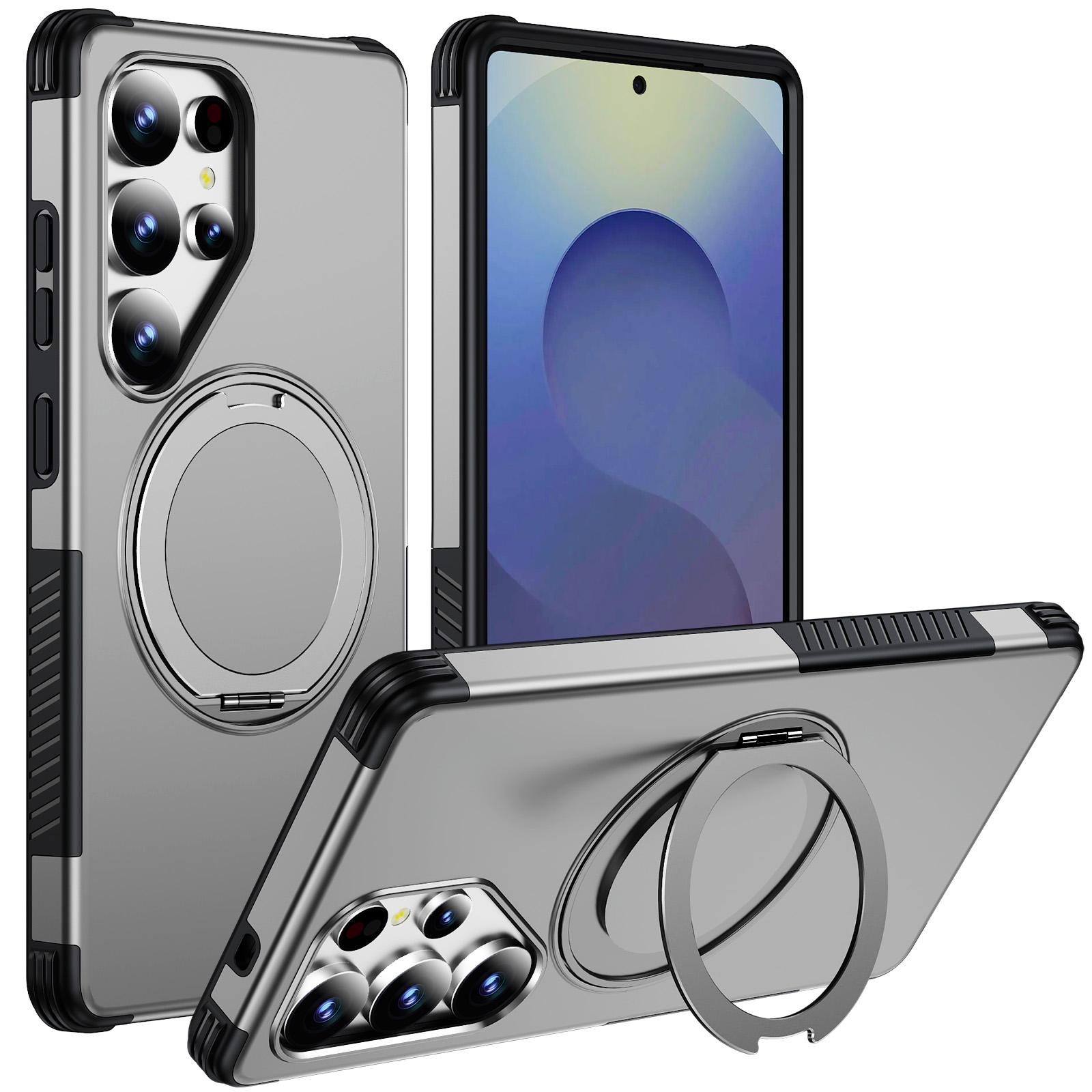 For Galaxy S25 Ultra 5G Magnetic 360 Rotating Holder Phone Case(Silver) - Shopkiz.com