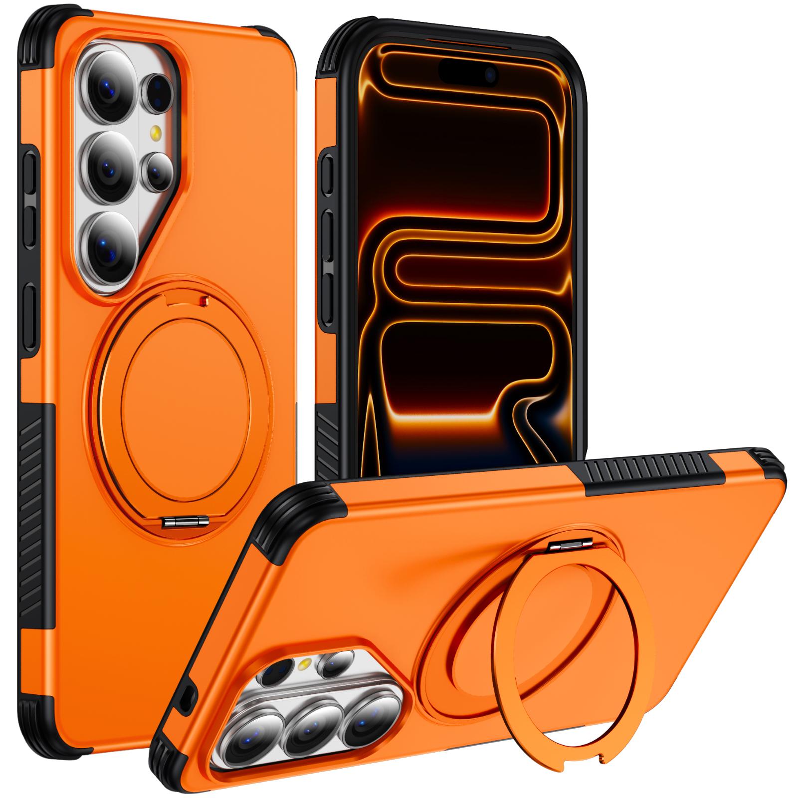 For Galaxy S26 Ultra 5G Magnetic 360 Rotating Holder Phone Case(Orange) - Shopkiz.com