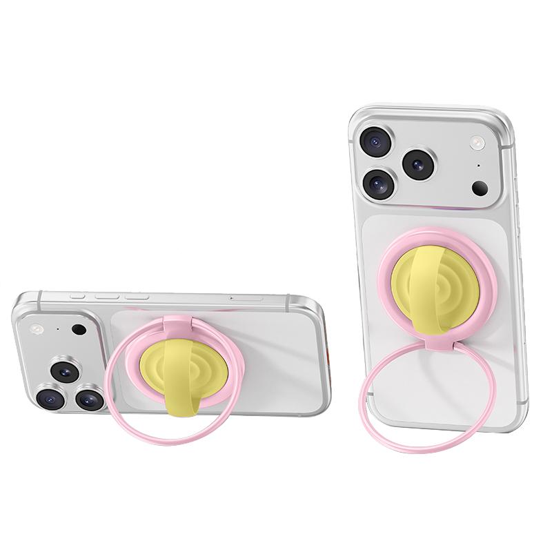 Contrast Color 360 Degree Rotation Large Ring Liquid Silicone Magnetic Phone Holder(Pink Yellow) - Shopkiz.com