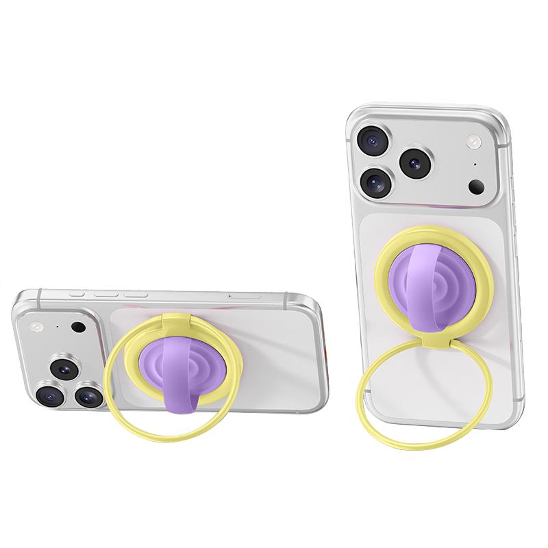 Contrast Color 360 Degree Rotation Large Ring Liquid Silicone Magnetic Phone Holder(Yellow Purple) - Shopkiz.com