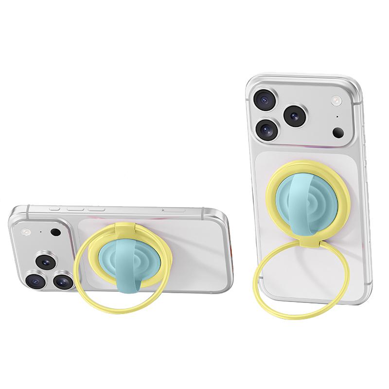 Contrast Color 360 Degree Rotation Large Ring Liquid Silicone Magnetic Phone Holder(Yellow Blue) - Shopkiz.com