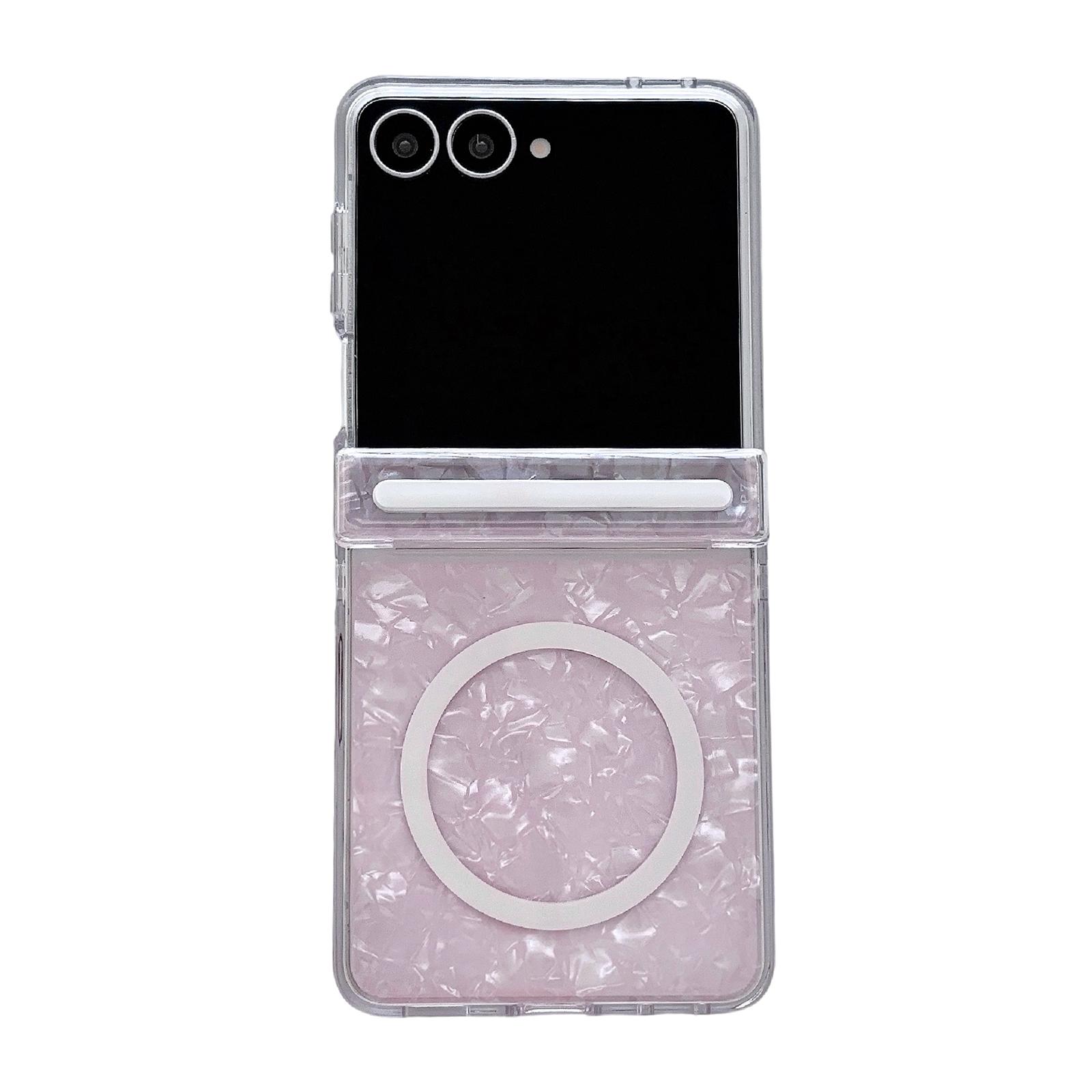 For Galaxy Flip7 5G Side Buckle Axis Pearlescent Shell Texture Magnetic Phone Case(Pink) - Shopkiz.com