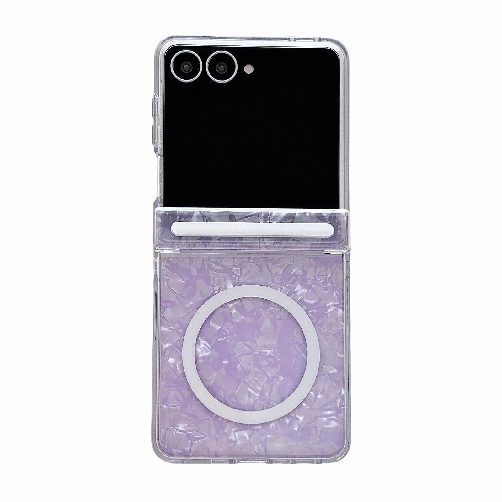 For Galaxy Z Flip8 5G Side Buckle Axis Pearlescent Shell Texture Magnetic Phone Case(Purple) - Shopkiz.com