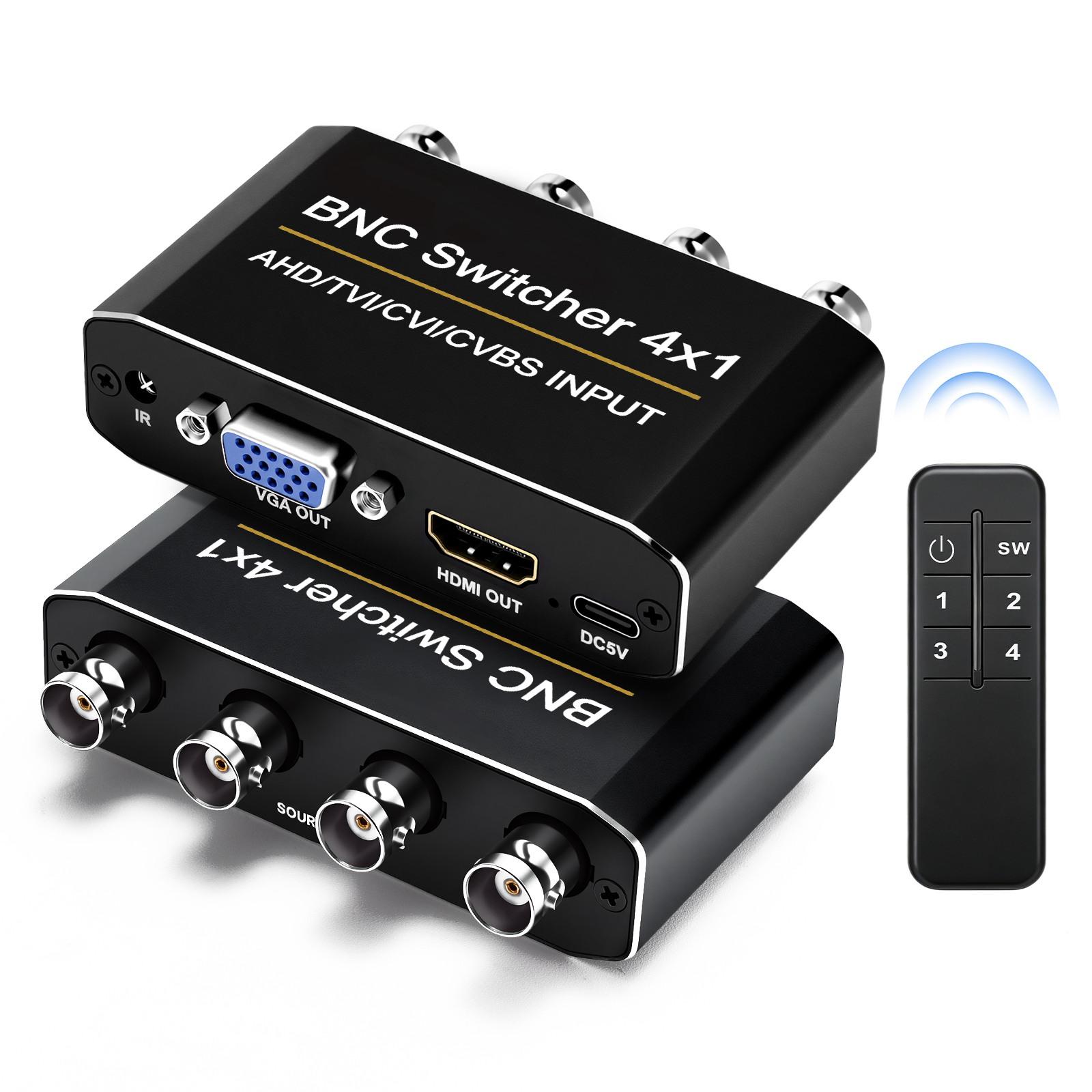 NK-H42 4 in 1 BNC Switcher, Supports AHD / TVI / CVI / CVBS Coaxial CCTV Signals / Simultaneous HDMI / VGA Output - Shopkiz.com