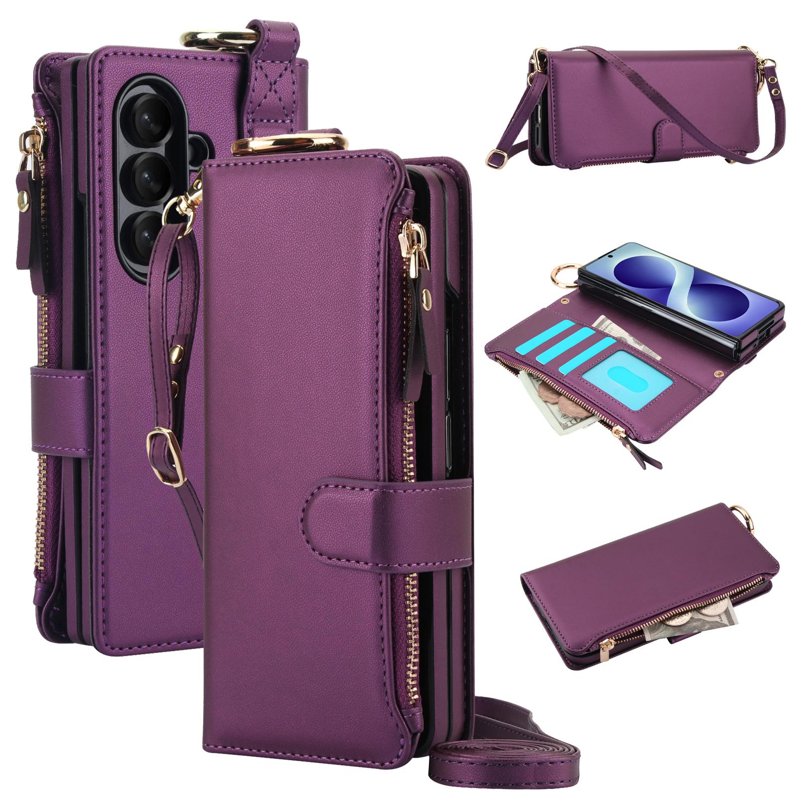 For Galaxy Z Fold8 Ultra 5G Crossbody Ring Multifunctional Wallet Leather Phone Case(Dark Purple) - Shopkiz.com