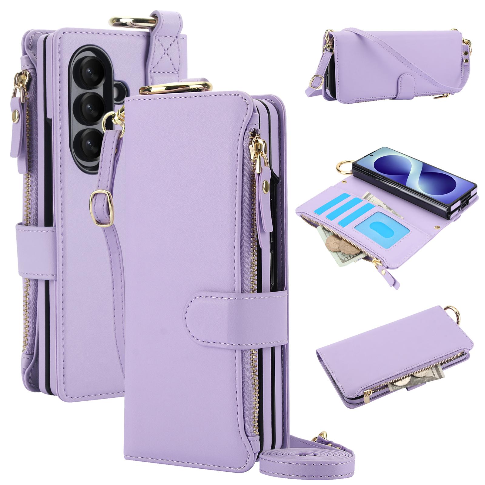 For Galaxy Z Fold8 Ultra 5G Crossbody Ring Multifunctional Wallet Leather Phone Case(Purple) - Shopkiz.com
