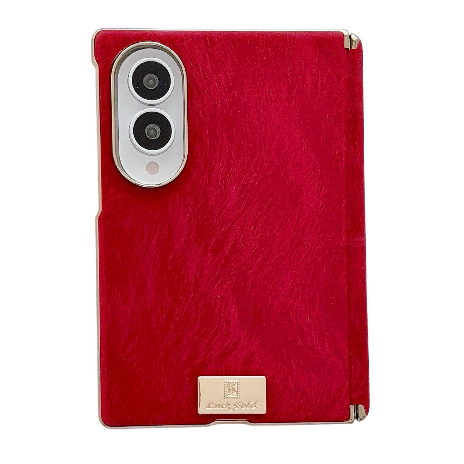 For Galaxy Z Fold8 5G Nameplate Electroplated Central Axis Magnetic Silk Textured Leather Phone Case(Red) - Shopkiz.com
