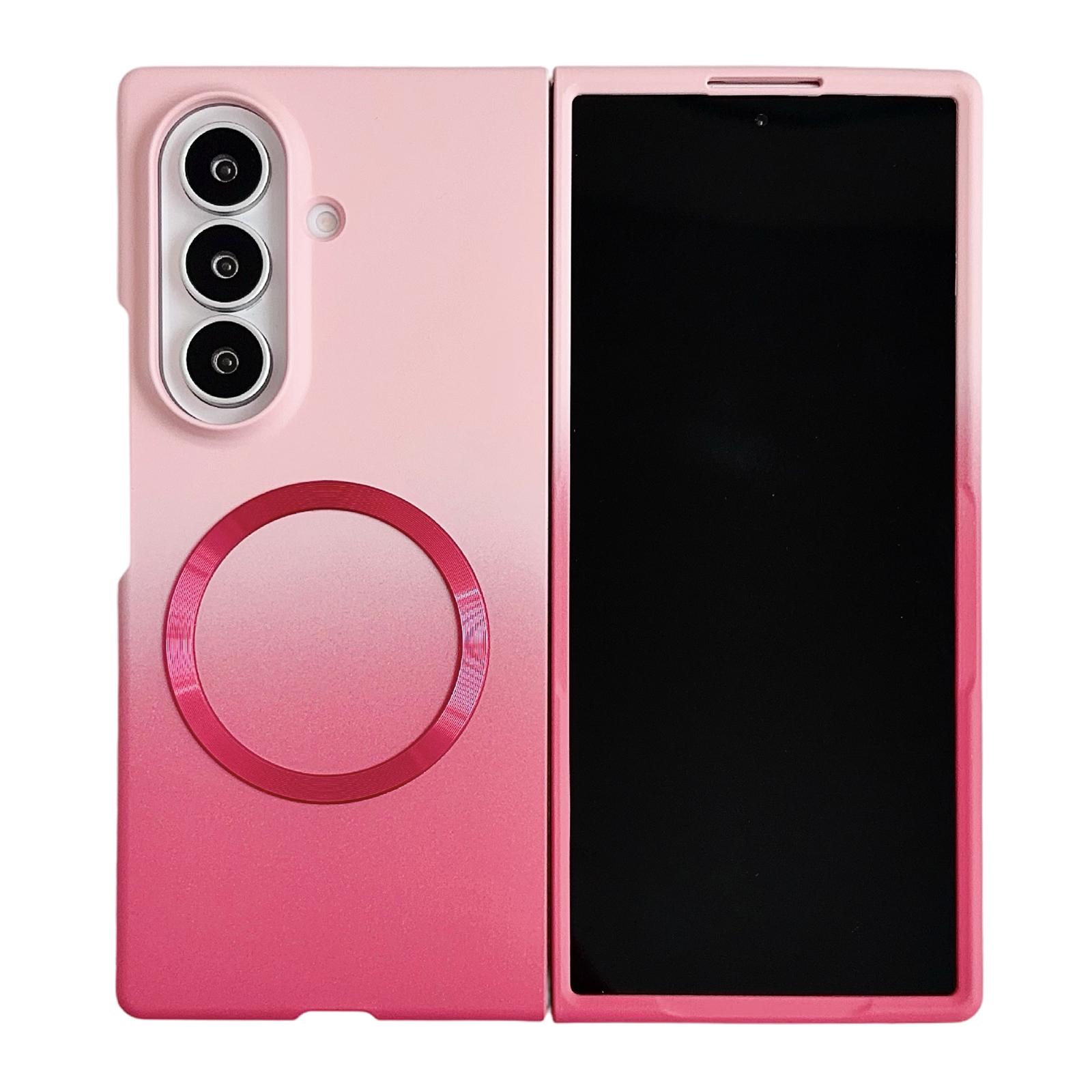 For Galaxy Z Fold6 5G Skin Feel Gradient Rose Pink Magnetic Phone Case - Shopkiz.com
