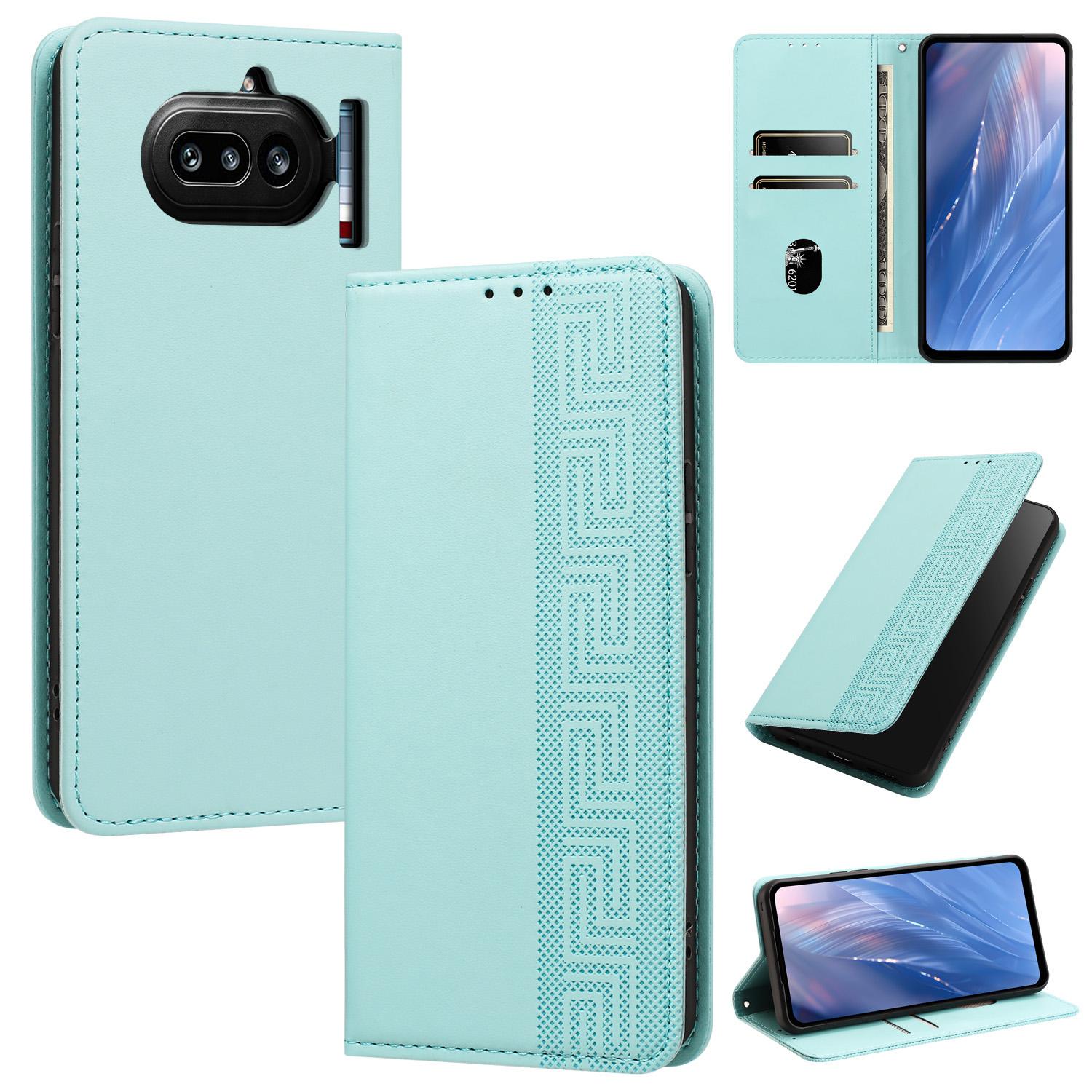 For Nothing Phone 4a Embossed Meander Pattern RFID Vegan Leather Phone Case(Mint Green) - Shopkiz.com