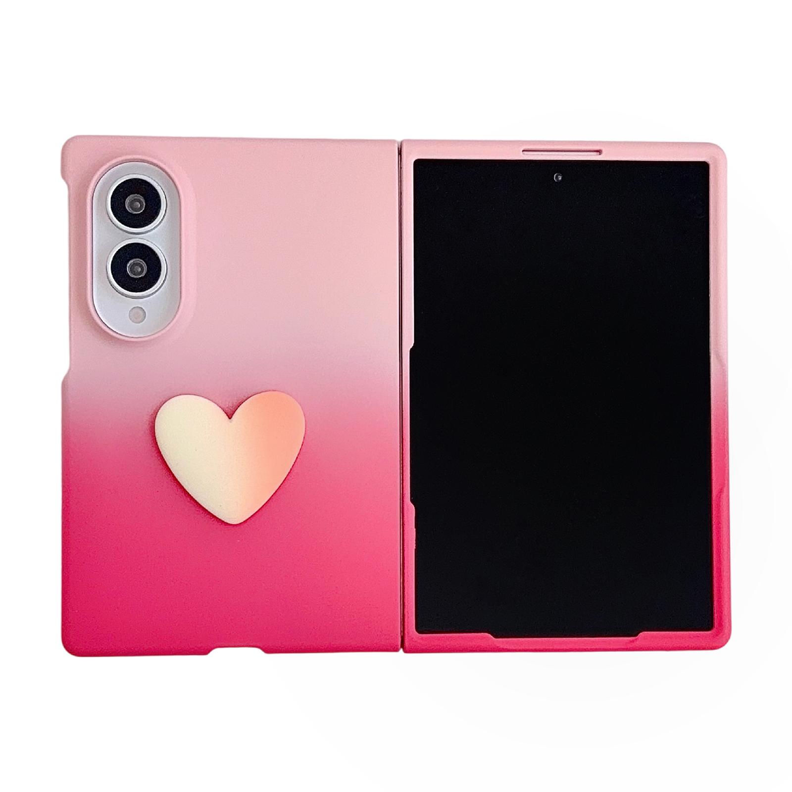 For Galaxy Z Fold8 5G Skin Feel Gradient Rose Pink DIY Heart Shaped Phone Case - Shopkiz.com