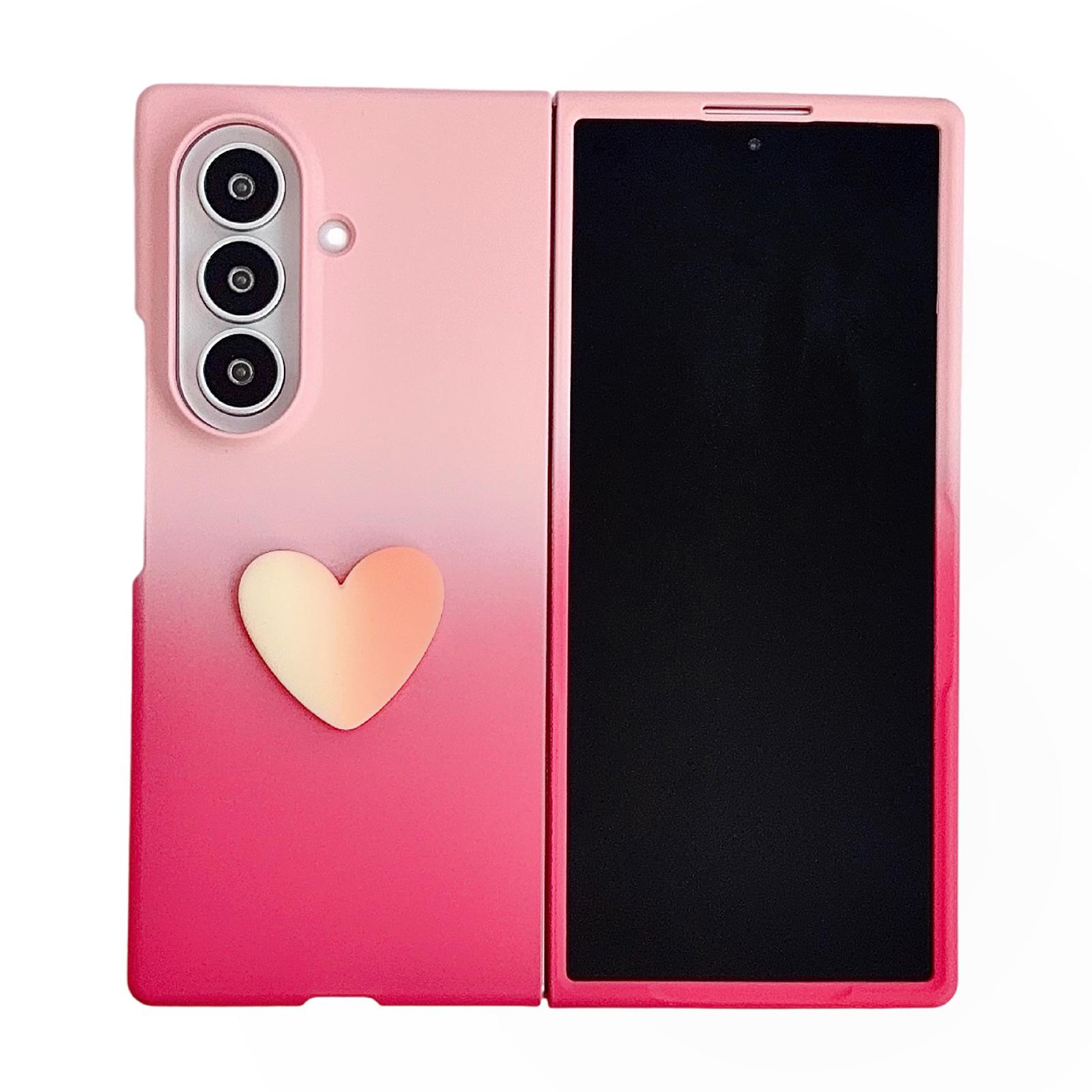 For Galaxy Z Fold8 Ultra 5G Skin Feel Gradient Rose Pink DIY Heart Shaped Phone Case - Shopkiz.com