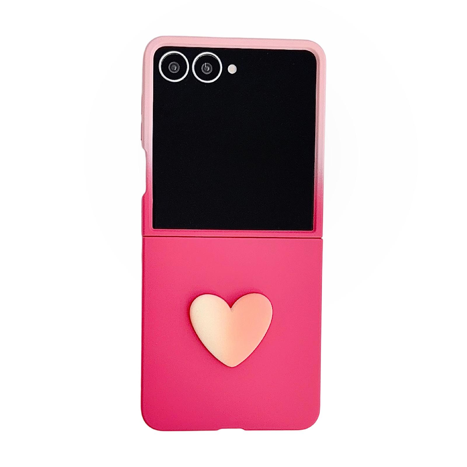 For Galaxy Z Flip8 5G Skin Feel Gradient Rose Pink DIY Heart Shaped Phone Case - Shopkiz.com