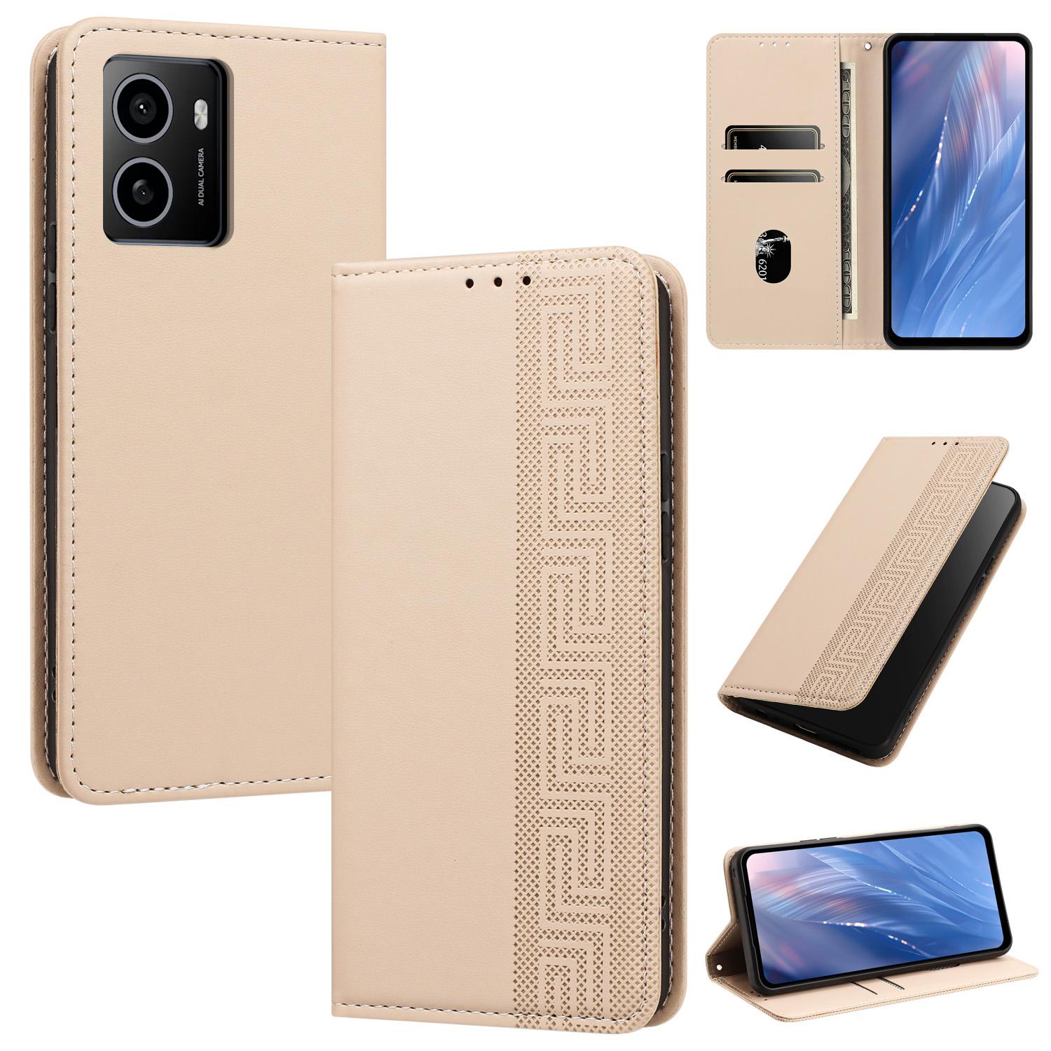 For HMD Pulse /?Pulse Plus?/ Pulse?Pro Embossed Meander Pattern RFID Vegan Leather Phone Case(Beige) - Shopkiz.com