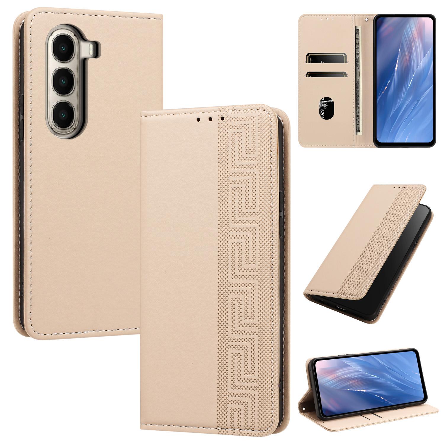For itel A95 5G Embossed Meander Pattern RFID Vegan Leather Phone Case(Beige) - Shopkiz.com