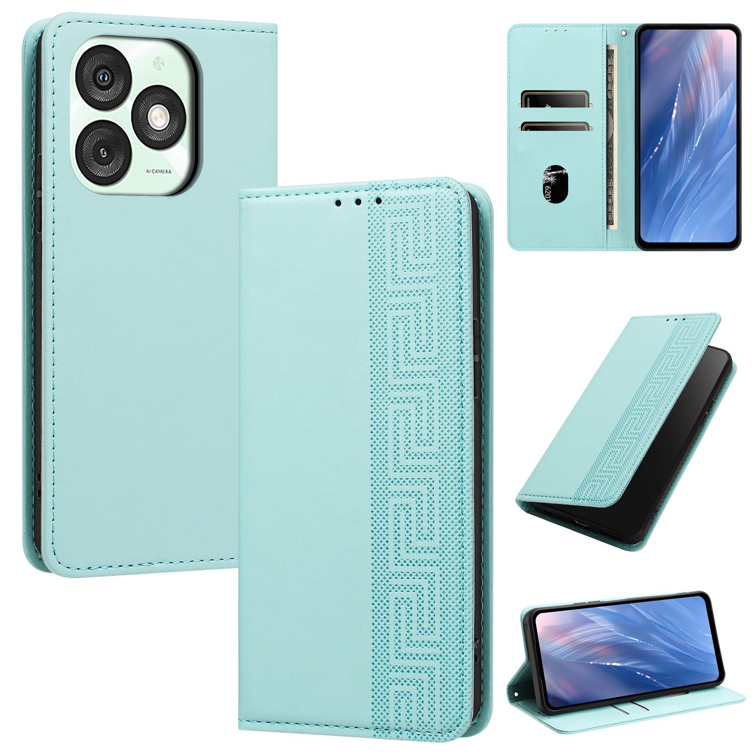 For itel A50 Embossed Meander Pattern RFID Vegan Leather Phone Case(Mint Green) - Shopkiz.com